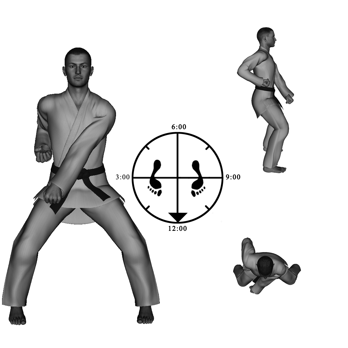 43) Left Inside Downward - Palm Down Block (with left step forward into Horse Stance)