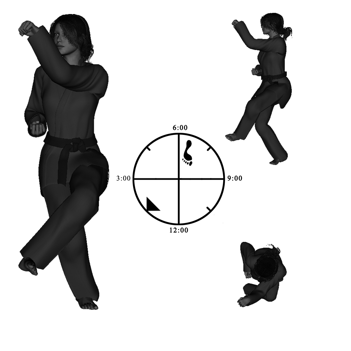 9a) Left Instep (arch) Kick with Left, Downward, Diagonal Half-knuckle