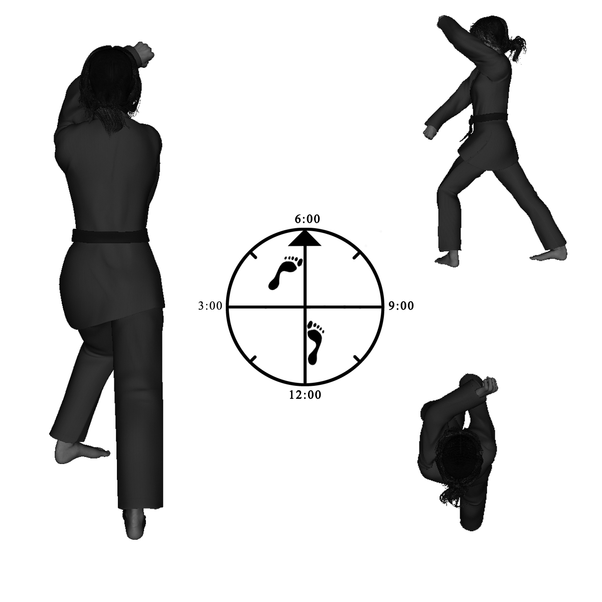 5c) Left Forward Bow with Left Upward Block and Right Forward Hammer-fist