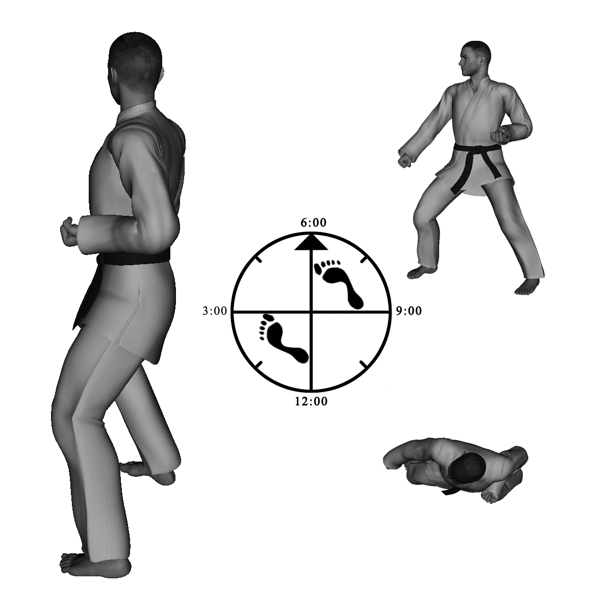 15) Right Downward Block (stepping forward toward 6:00H)