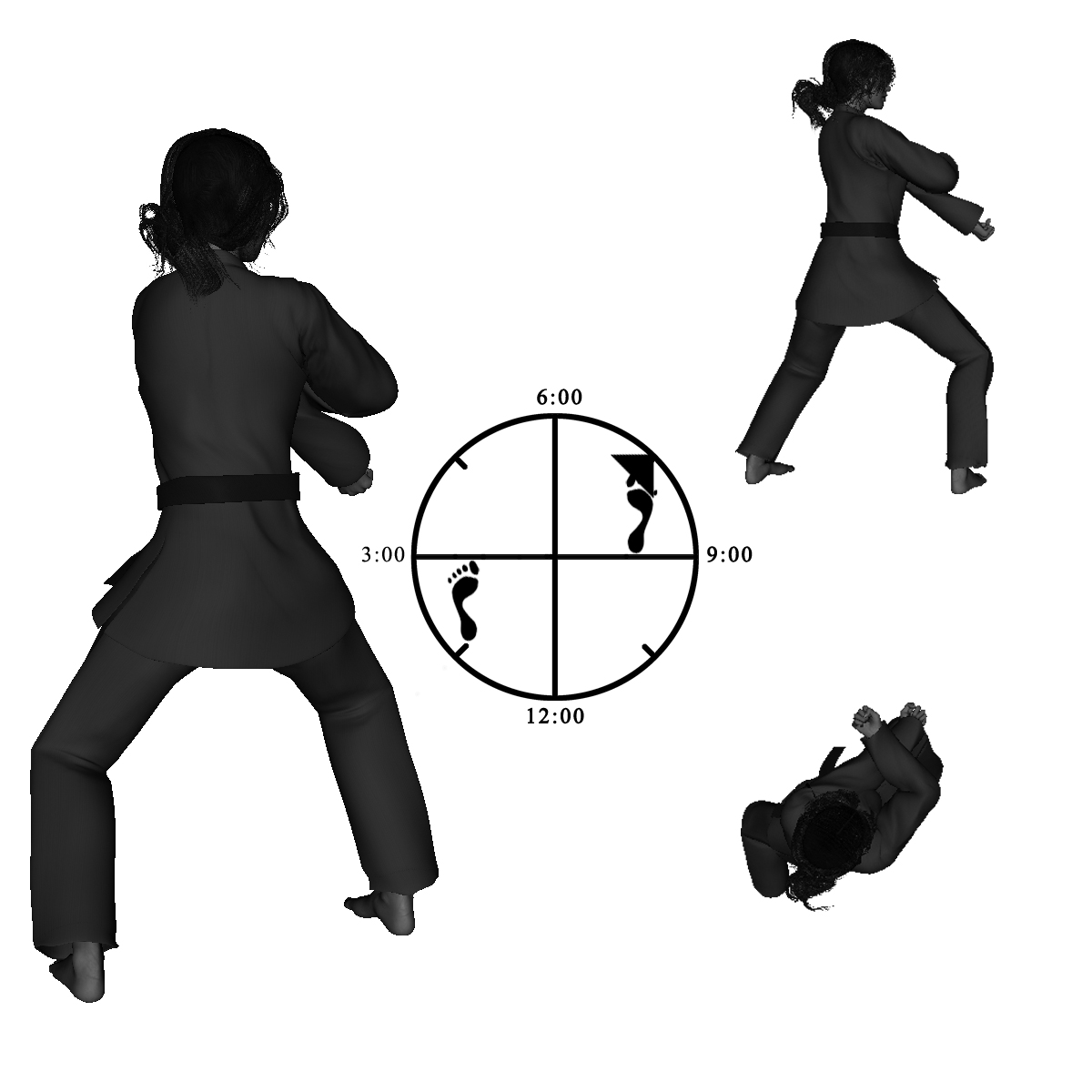 8a - 1) Right Neutral Bow with Left, Inside-Downard, Palm-up, Block (Transitional - Shown in motion)