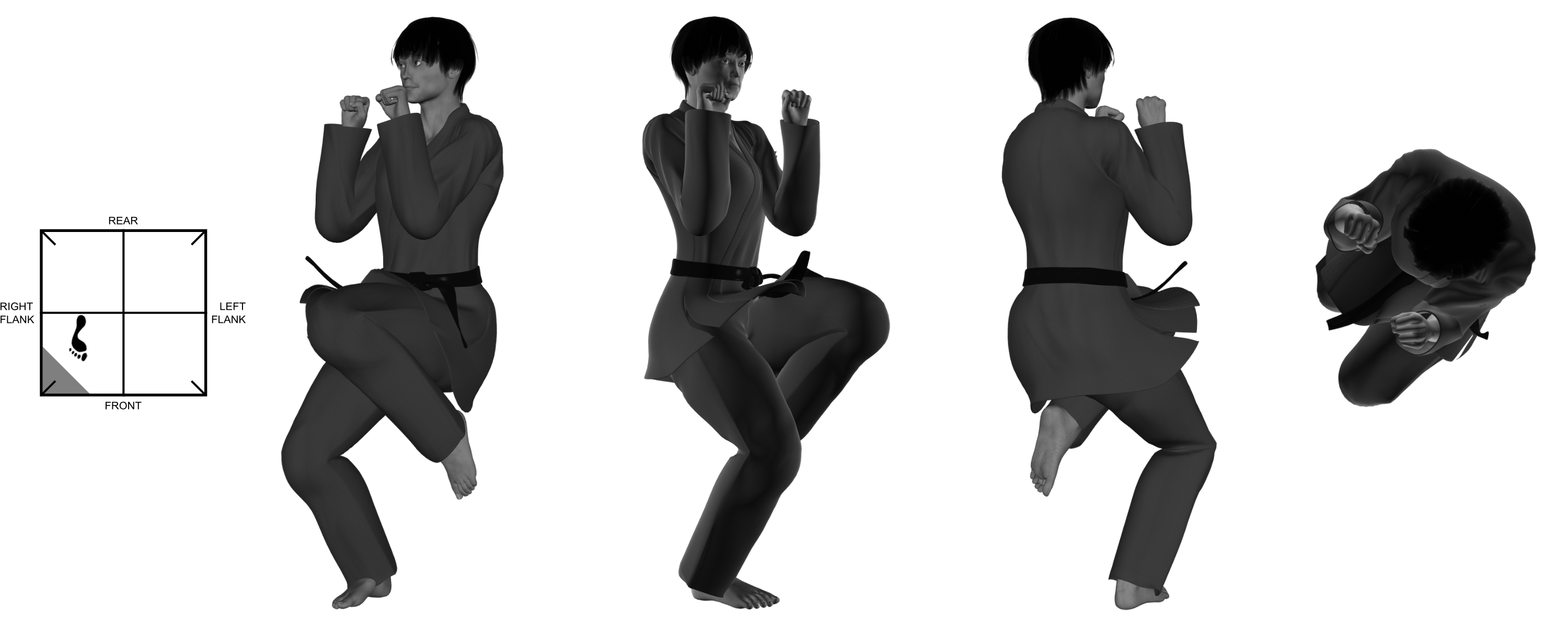 1d) (left) knee kick from (right) one-legged stance