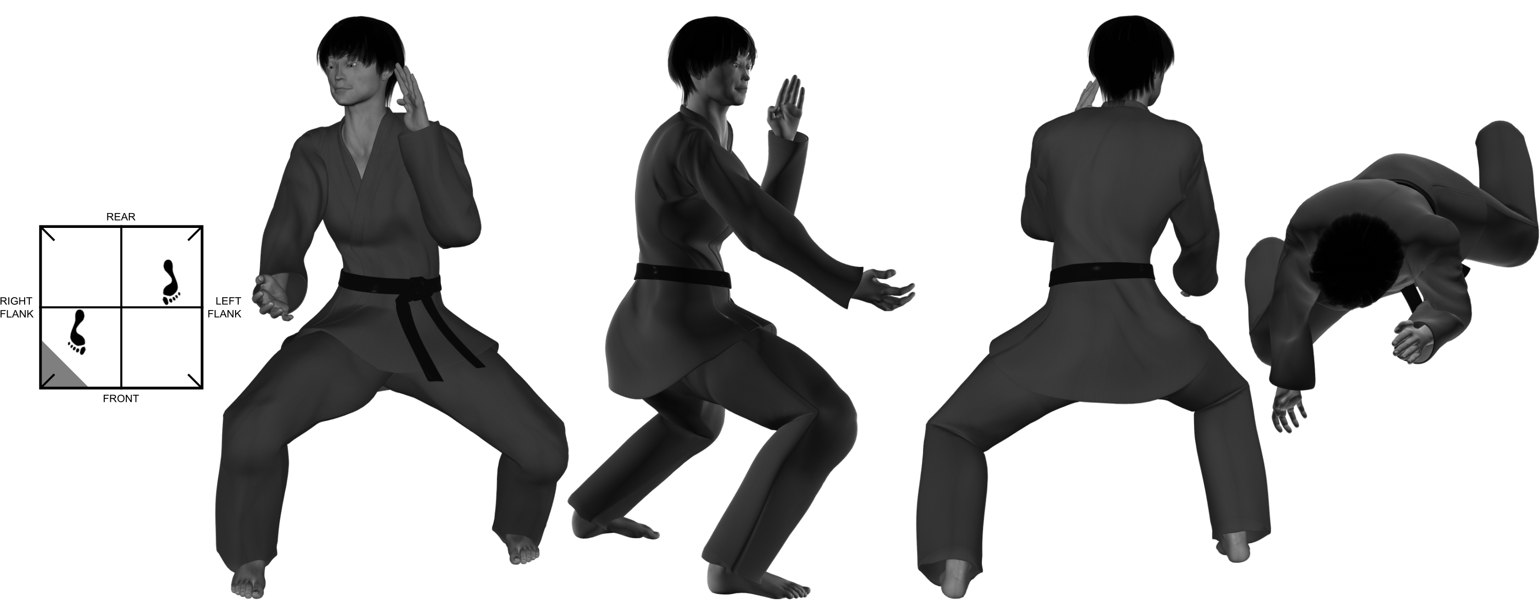 4) (left) upward diagonal heel-palm from (right) neutral bow