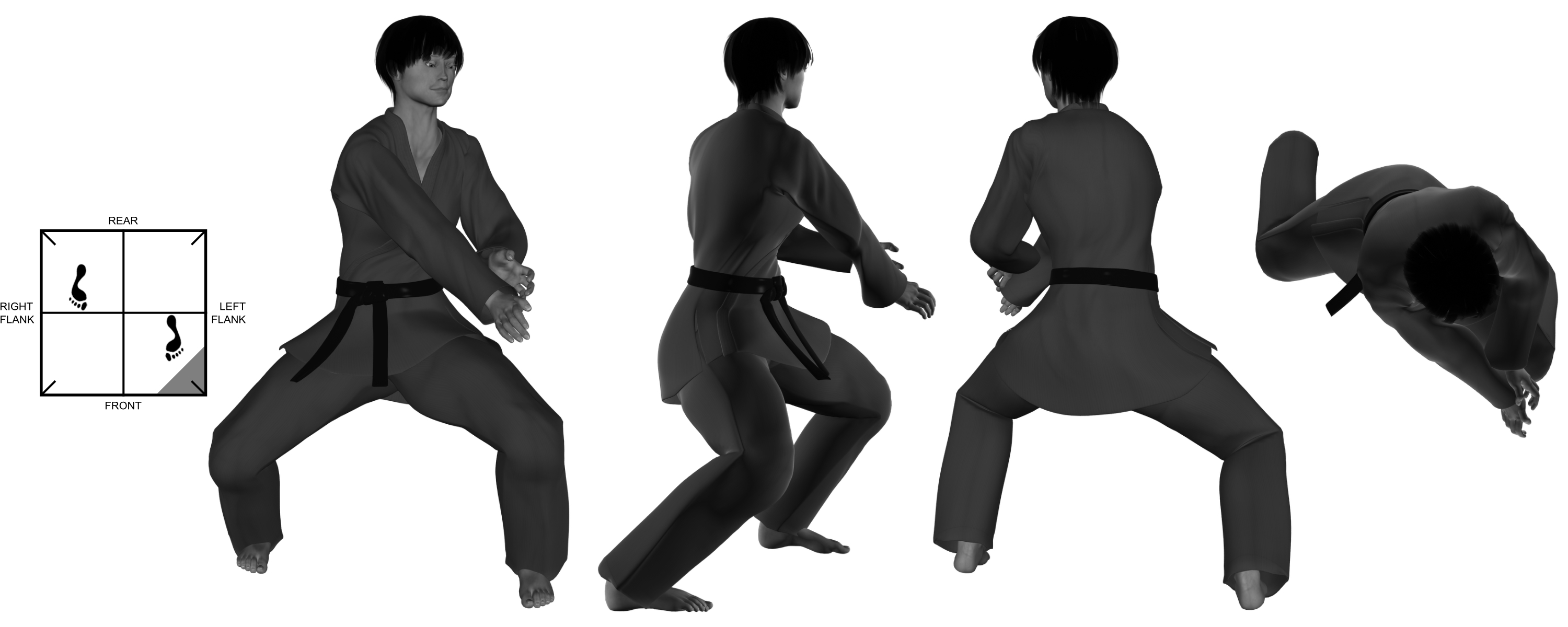 3) (right) downward diagonal heel-palm from (left) neutral bow