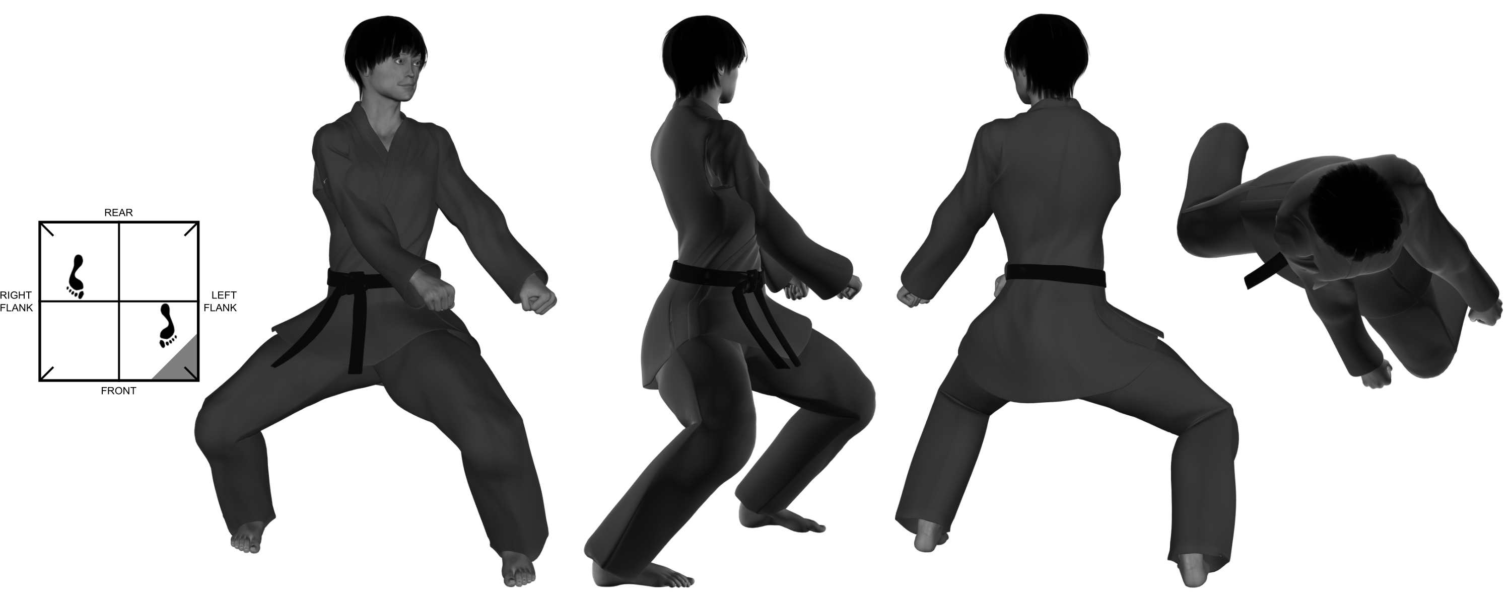 2) (left) knee from (left) neutral bow