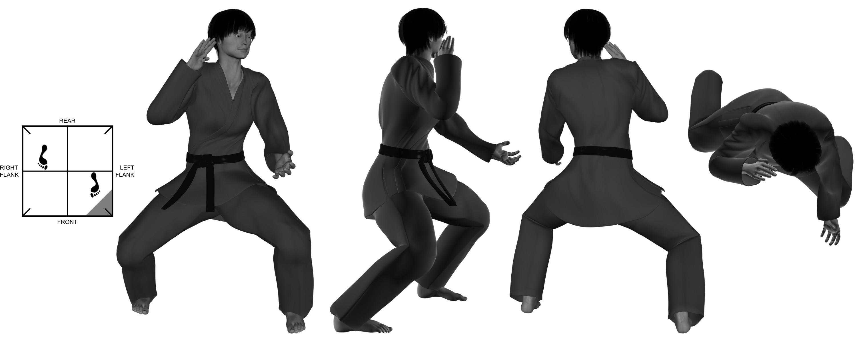 4) (right) upward diagonal heel-palm from (left) neutral bow