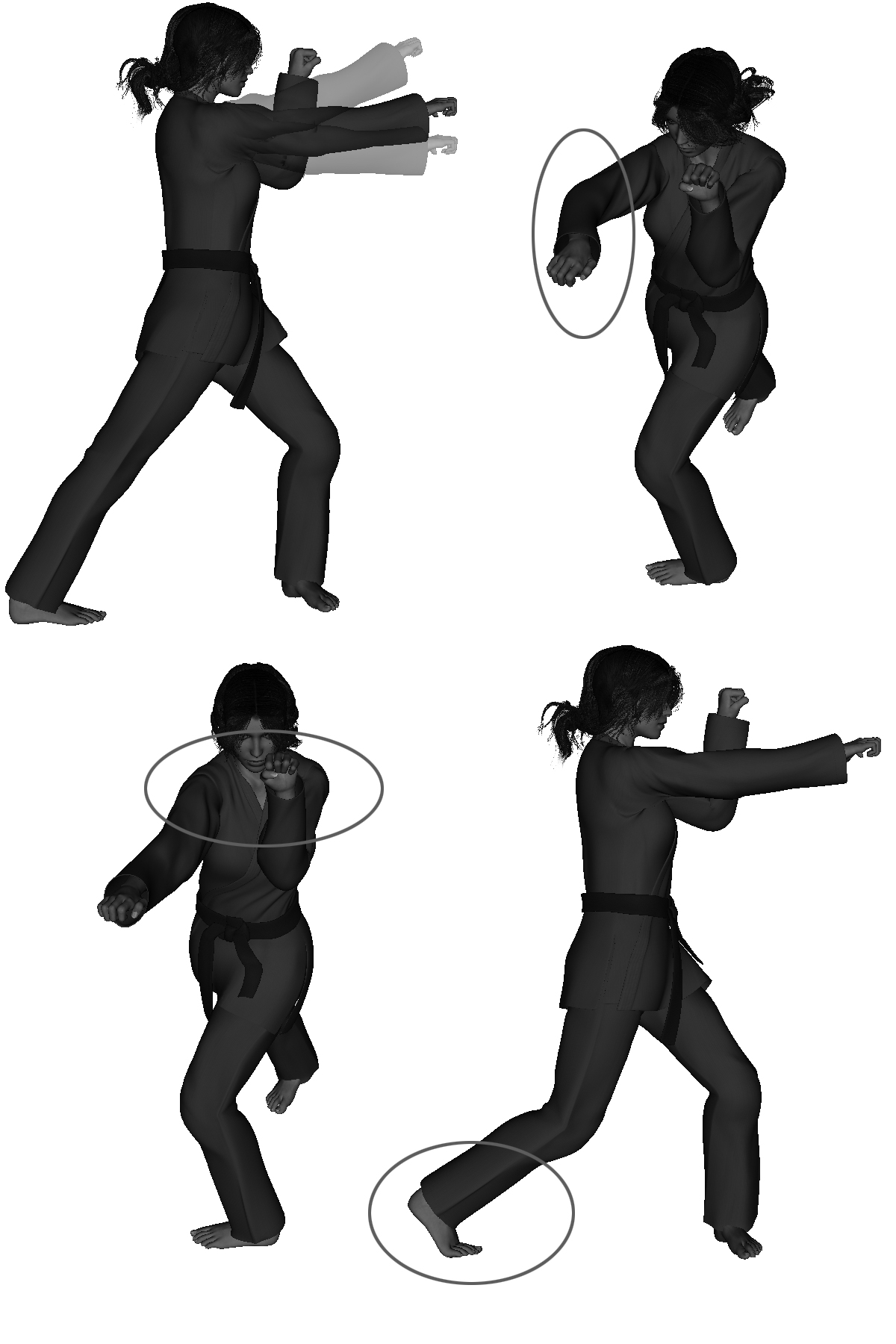 Examples of improper half-knuckle execution (improper height - high / low, elbow not anchored, over rotation in stance, rear foot not flat) Examples of improper half-knuckle execution (improper height - high / low, elbow not anchored, over rotation in stance, rear foot not flat)