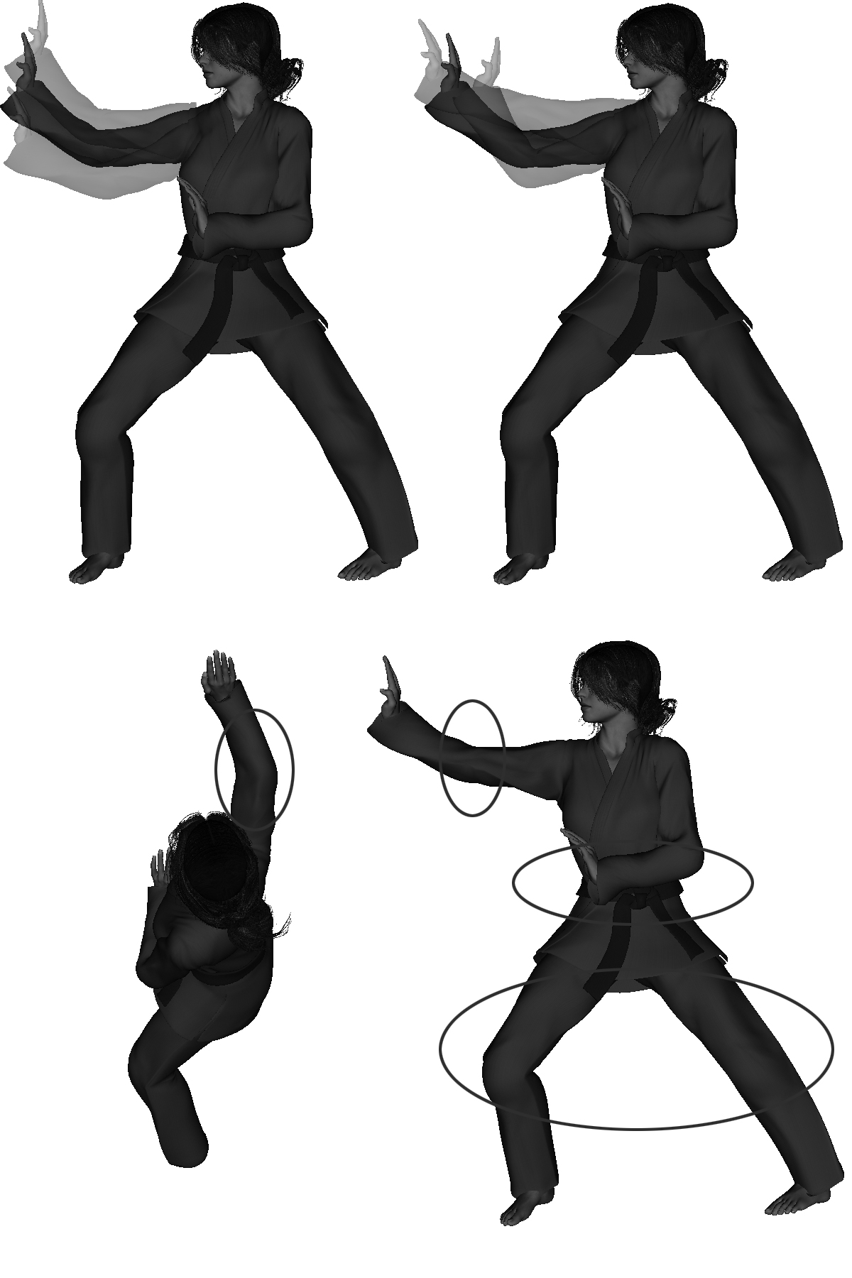 Examples of improper heel-palm execution (improper height - high / low, extension - close / far, elbow not anchored, leaning with improper weight distribution and over extending)