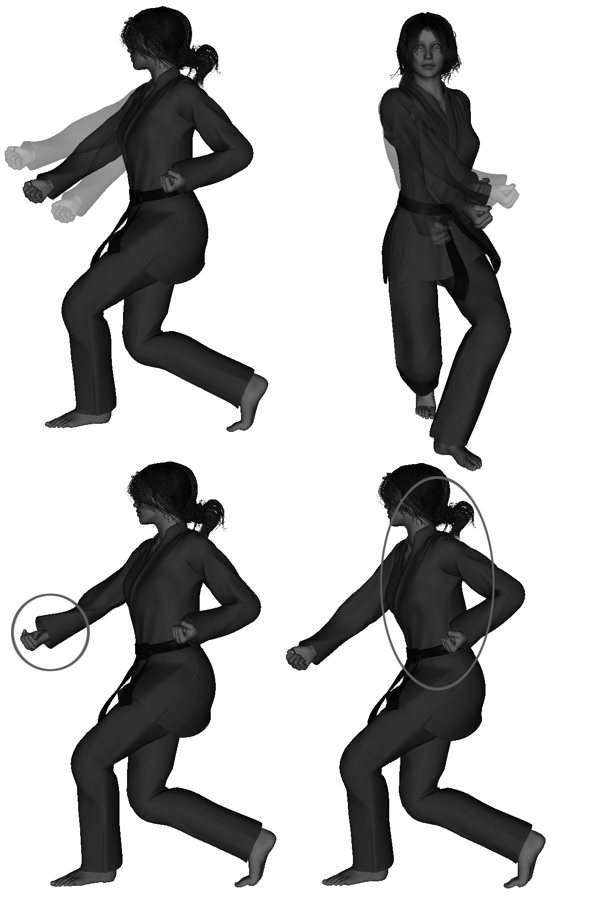 Examples of improper Inside Downward - Palm Up Block execution improper depth - far / close, improper width - narrow / wide, improper hand rotation, leaning