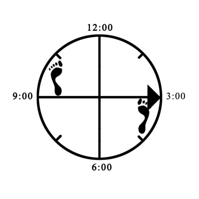 Example of improper depth alignment (heel - knee / too deep) for offset Horse (right)