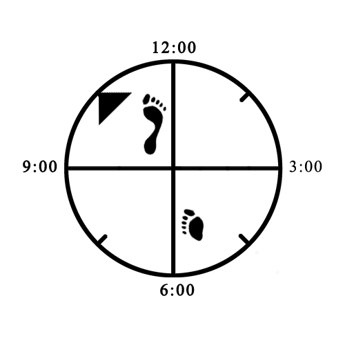 Example of improper foot rotation (rear - not facing directly forward) for Twist (front / right) Example of improper foot rotation (rear - not facing directly forward) for Twist (front / right)