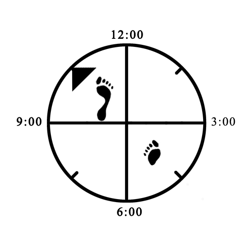 Example of improper width alignment (heel - toe / too narrow) for Twist (front / right) Example of improper width alignment (heel - toe / too narrow) for Twist (front / right)