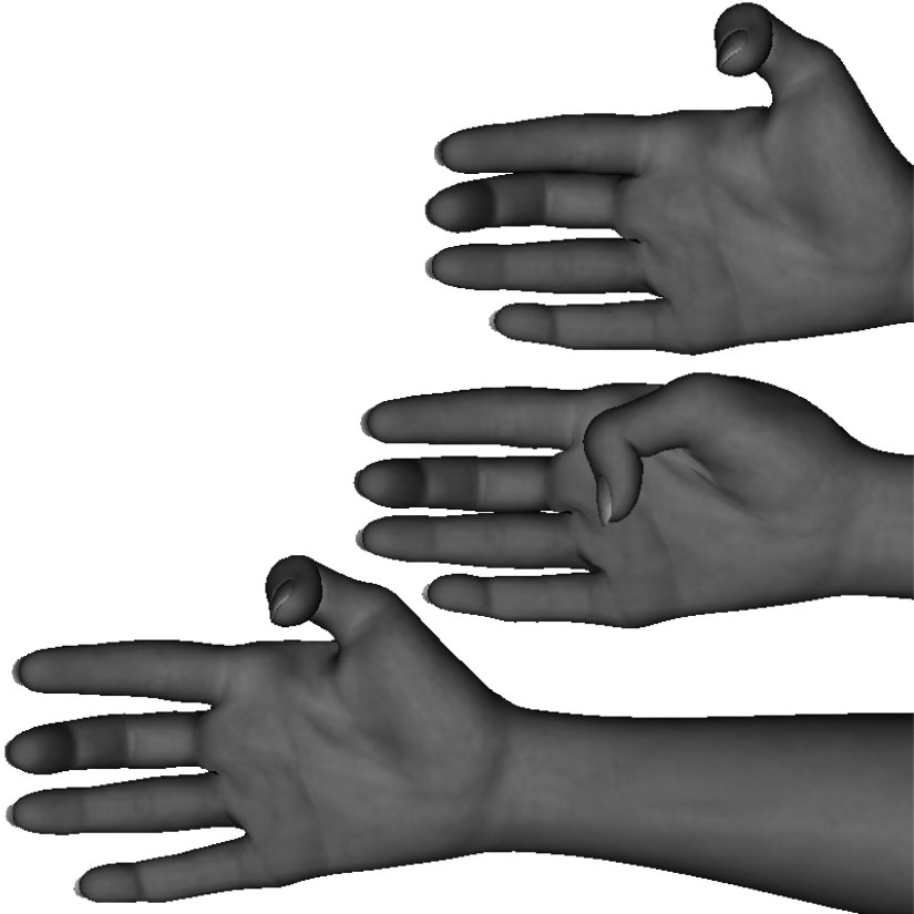Example of improper vertical four-finger poke formation thumb not tucked, thumb over tucked, fingers spread