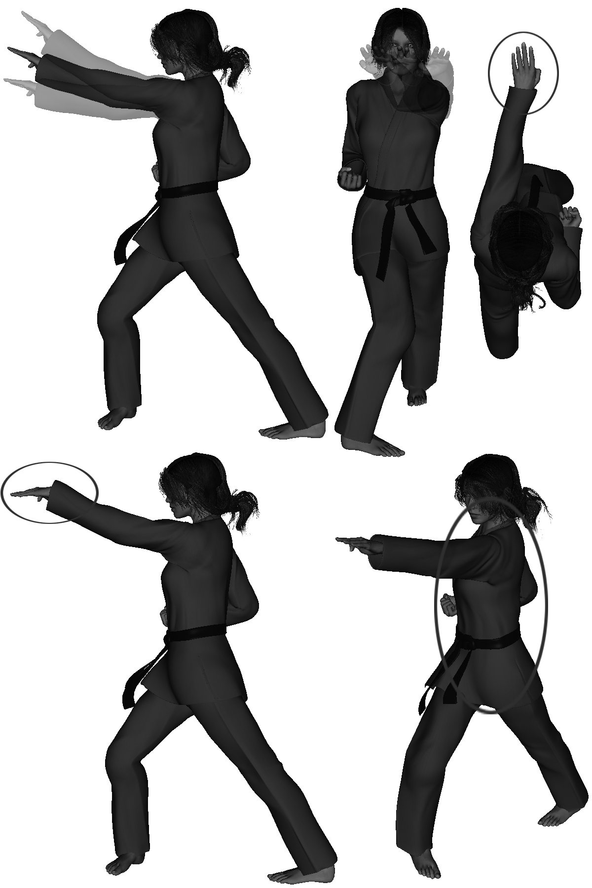 Examples of improper horizontal four-finger poke execution improper height - high / low, width - narrow / wide, wrist bent to side, wrist bent downward, over rotated