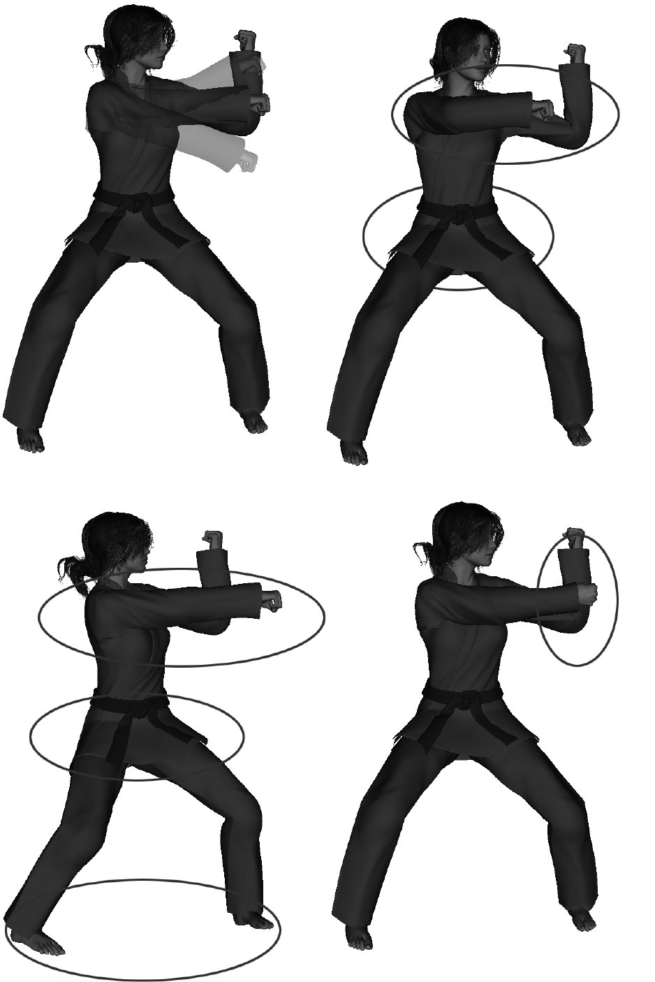 Examples of improper punch execution (from side horse) improper height - high / low, depth - under rotated, depth - over rotated, fist rotation - not horizontal