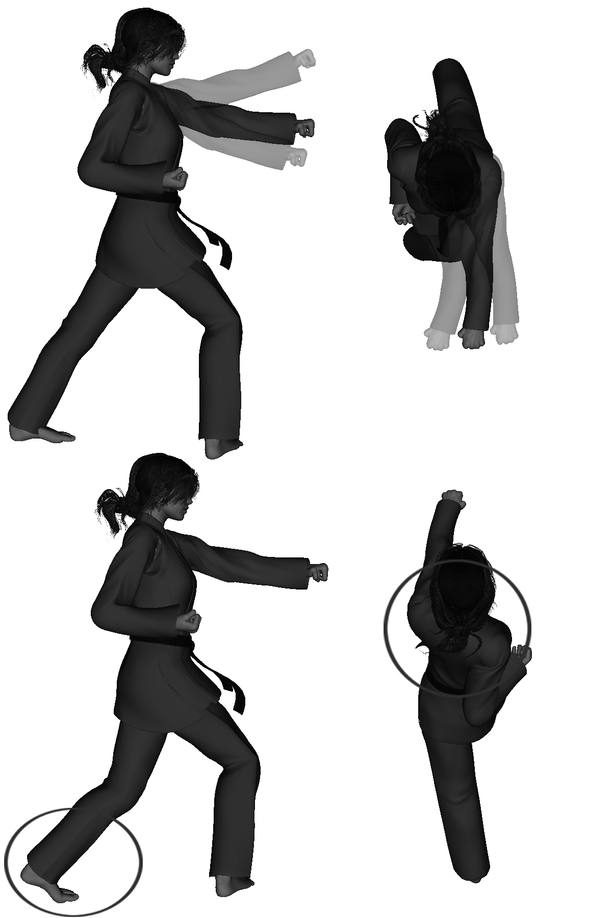 Examples of improper punch execution (from forward bow) improper height - high / low, width - narrow / wide, foot not flat, over reaching