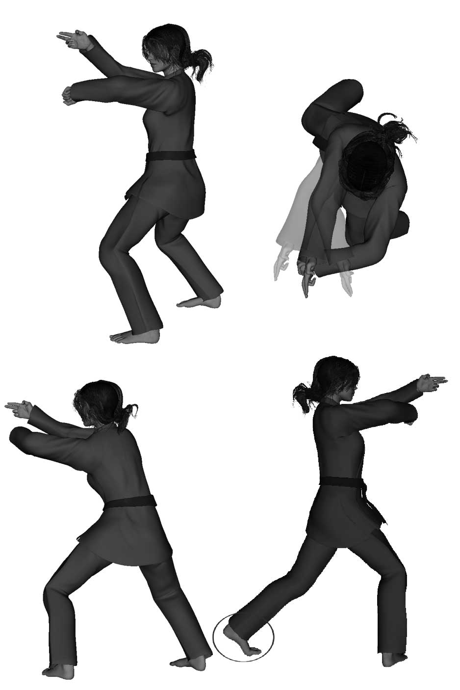 Examples of improper vertical two-finger poke execution (rear hand) improper height - high, wide - too narrow / wide, leaning, improper rotation - over rotated, foot not flat