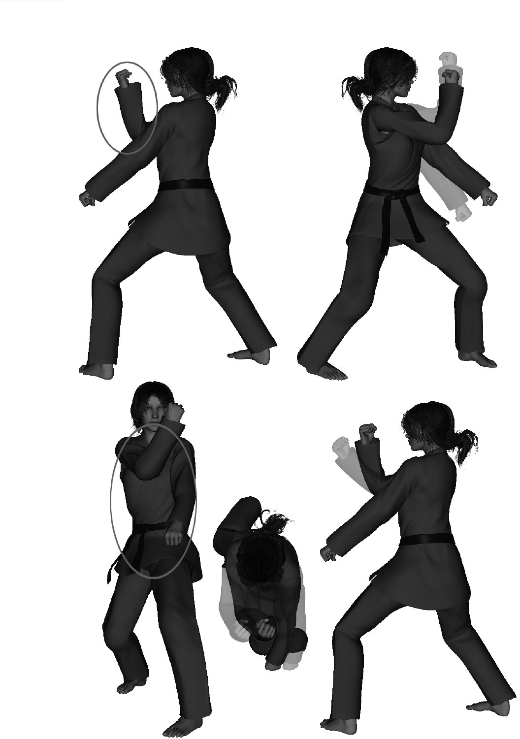 Examples of improper Universal Block execution (improper angle, improper height, over rotation of body, improper width, improper depth)