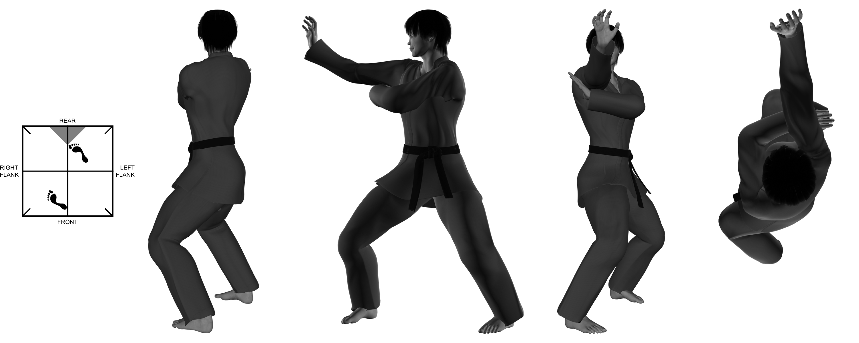 1b) (right) heel-palm (weaving) from (right) neutral bow