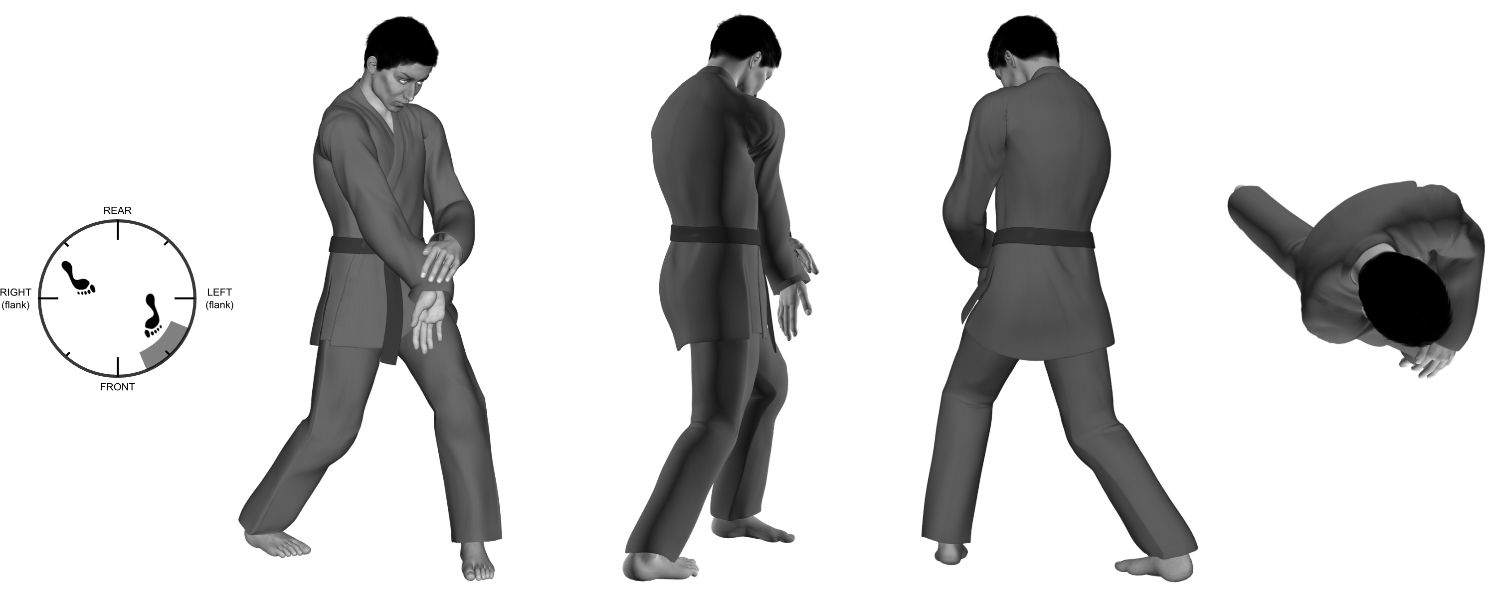 1e) (right) heel-palm from (left) forward bow, with head bowed 1e) (right) heel-palm from (left) forward bow, with head bowed