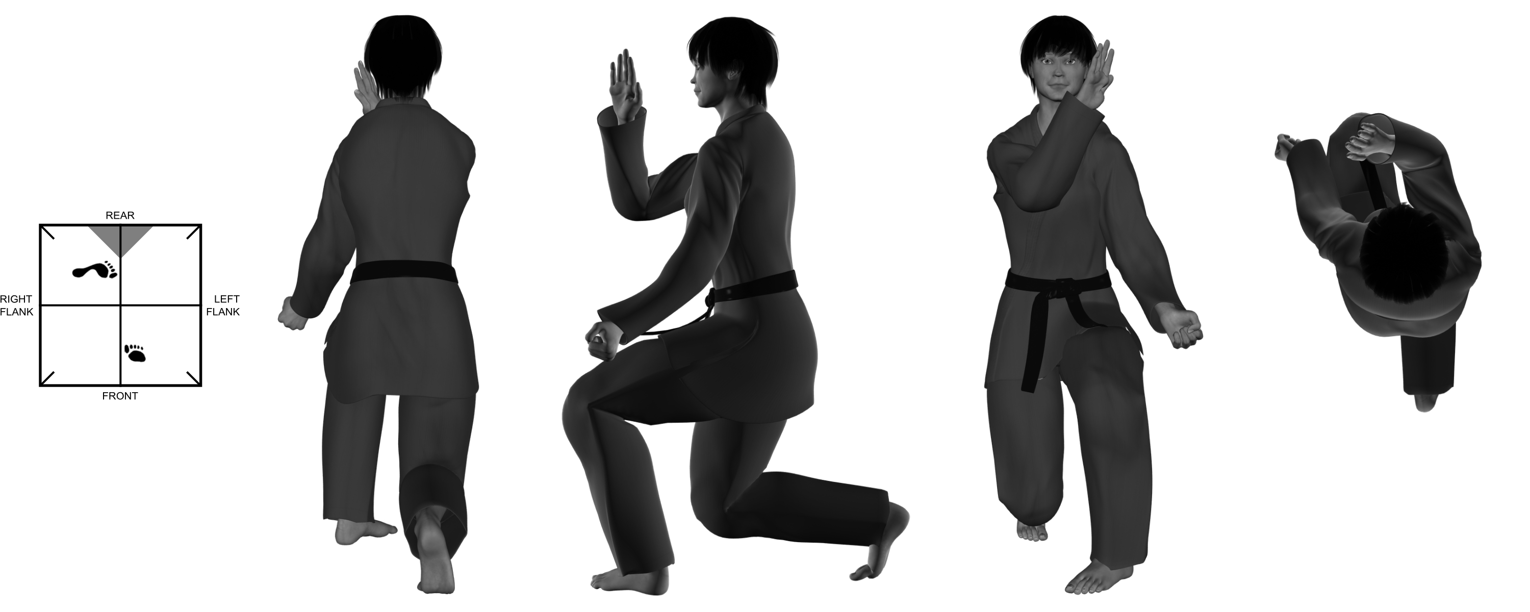 3a) (left) downward diagonal back-knuckle from (left) close kneel 3a) (left) downward diagonal back-knuckle from (left) close kneel