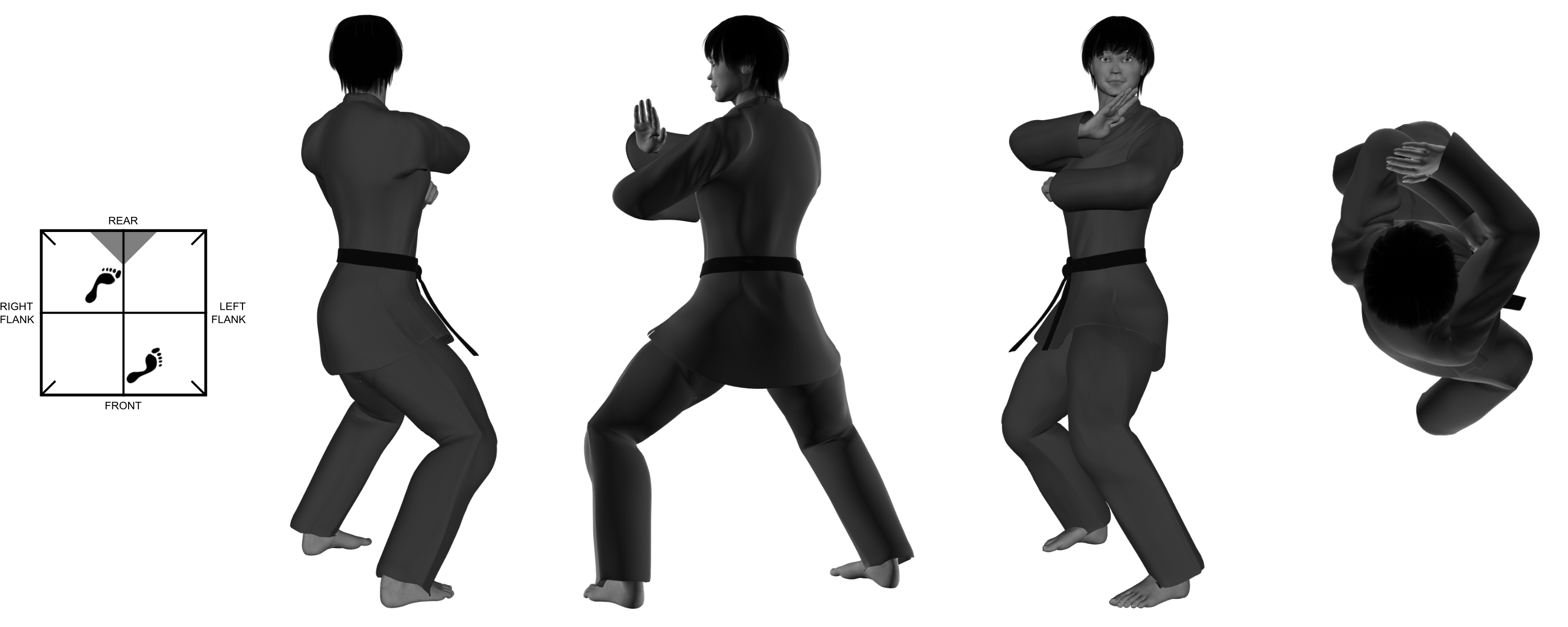 2b) (left) forward elbow from (left) neutral bow 2b) (left) forward elbow from (left) neutral bow