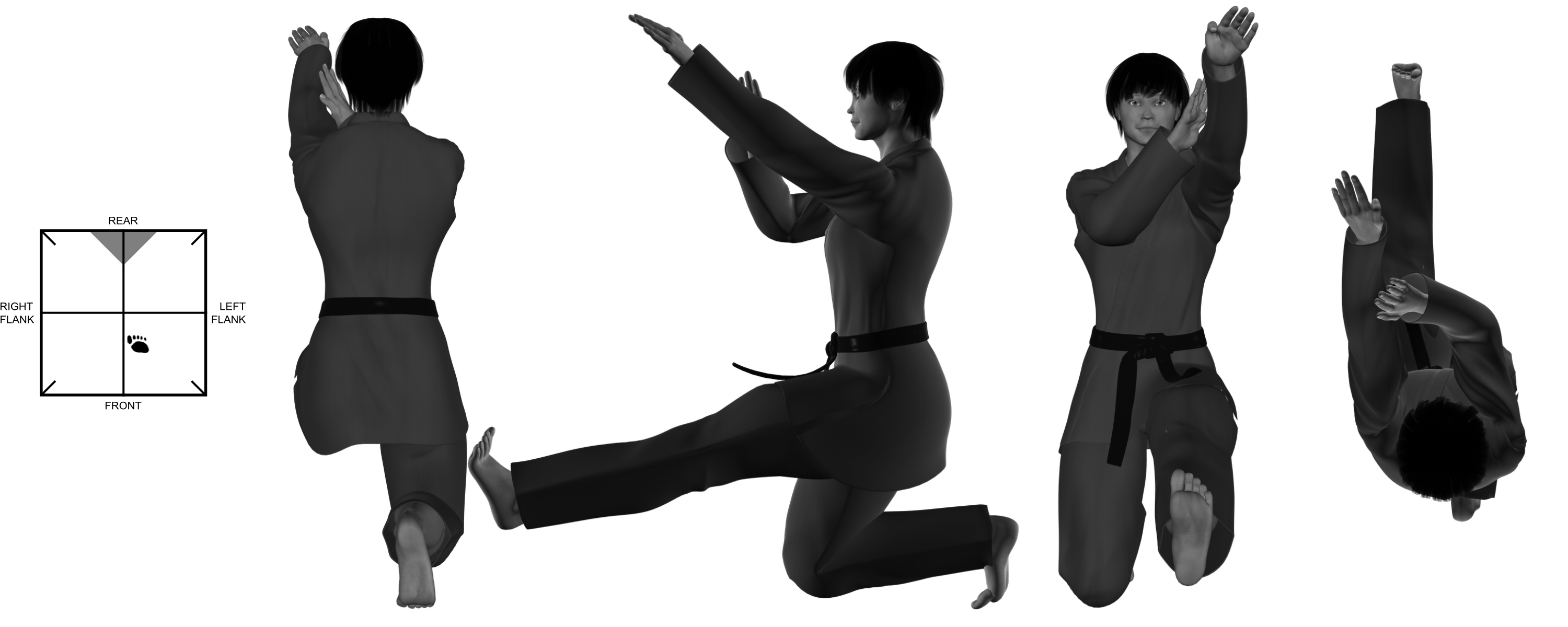 5) (left) shovel kick from (left) kneel 5) (left) shovel kick from (left) kneel