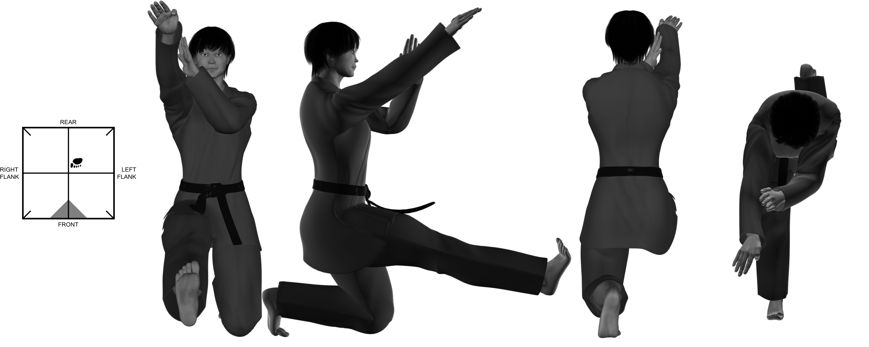 5) (right) shovel kick from (right) kneel 5) (right) shovel kick from (right) kneel