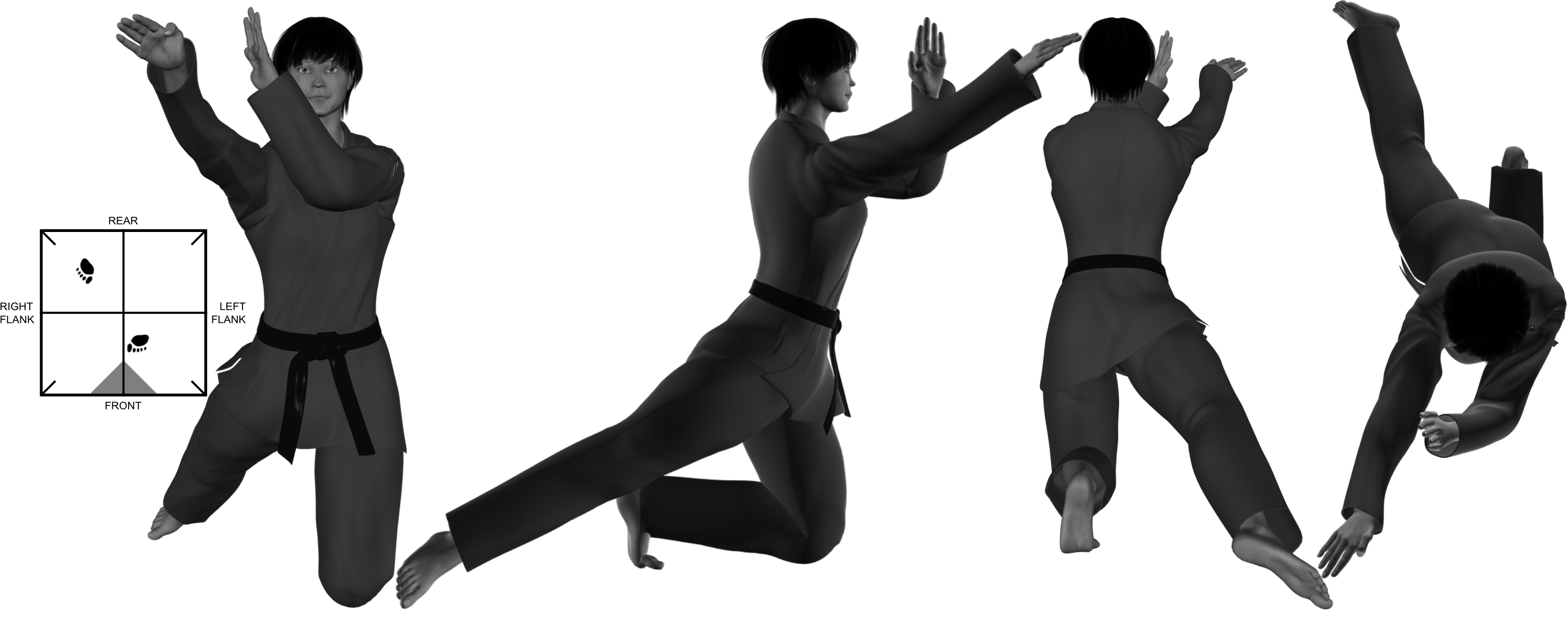 4) (right) sweep with (right) ridge-hand from (left) kneel 4) (right) sweep with (right) ridge-hand from (left) kneel