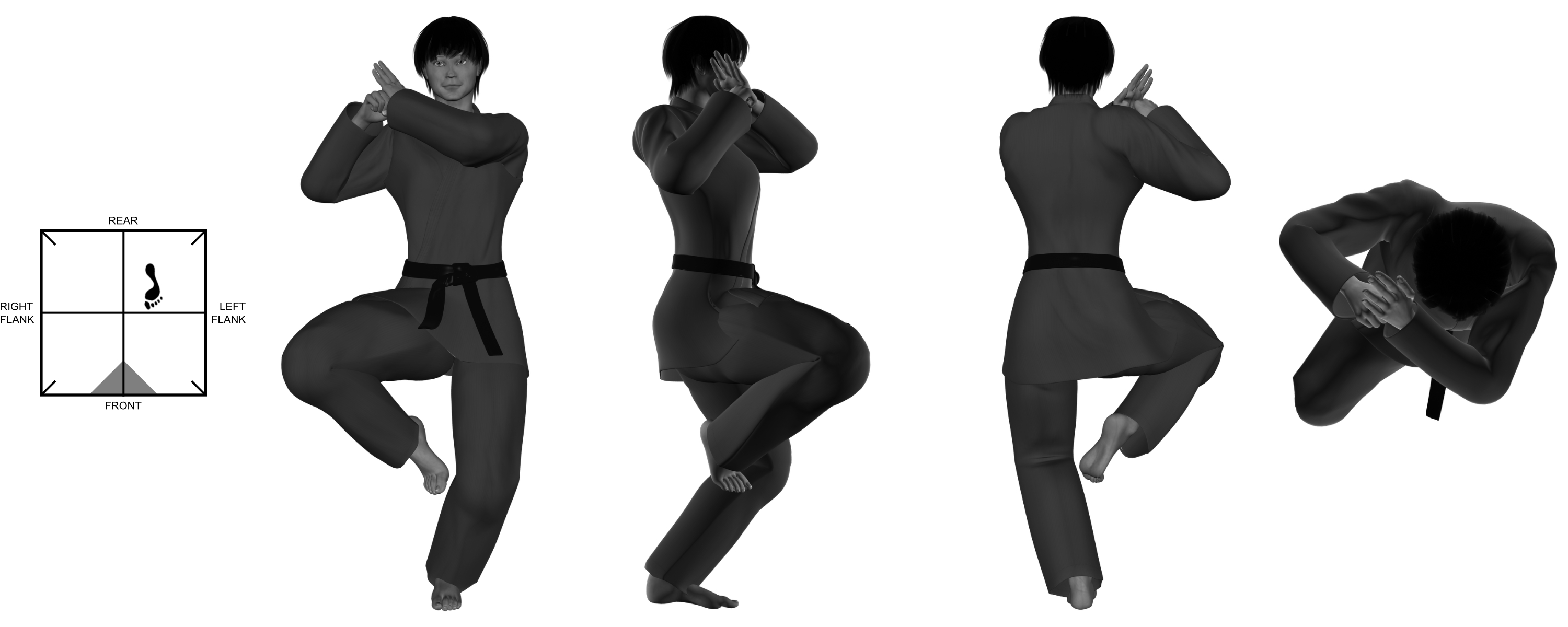 1c) (left) one-legged stance with (left) hand over (right) fist at (right) shoulder 1c) (left) one-legged stance with (left) hand over (right) fist at (right) shoulder