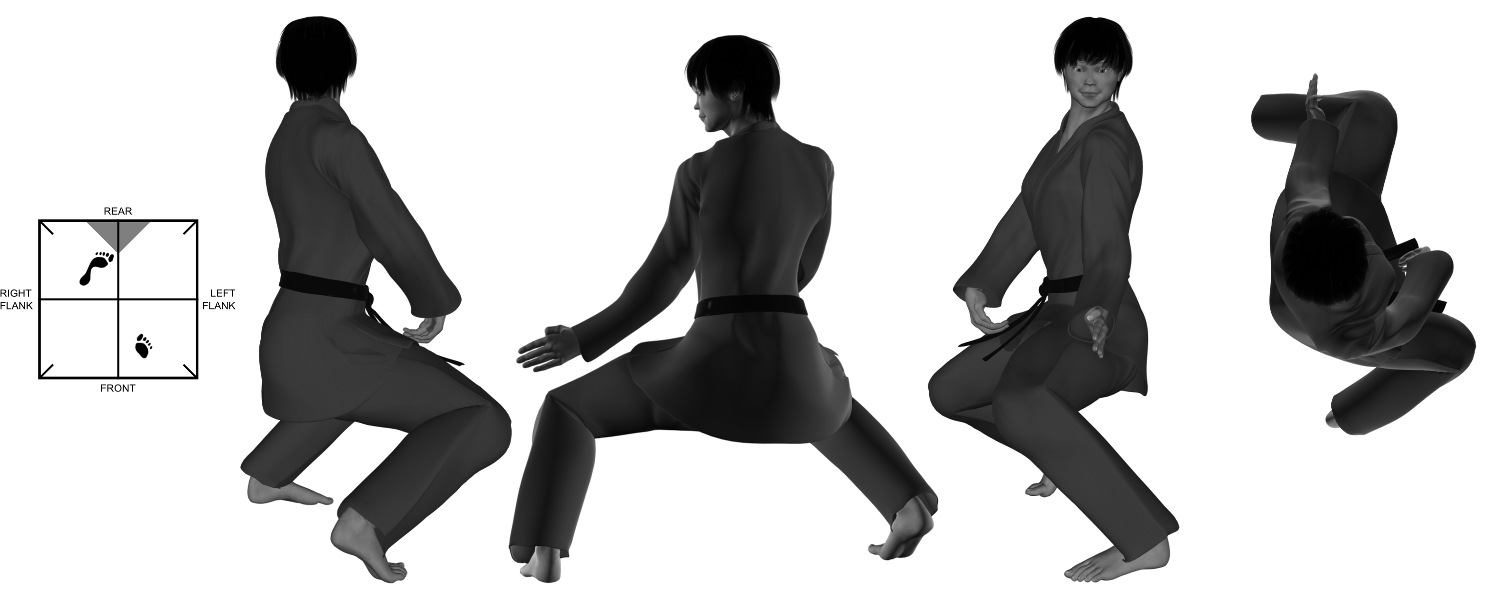 4) (left) downward hand-sword from (left) wide kneel 4) (left) downward hand-sword from (left) wide kneel