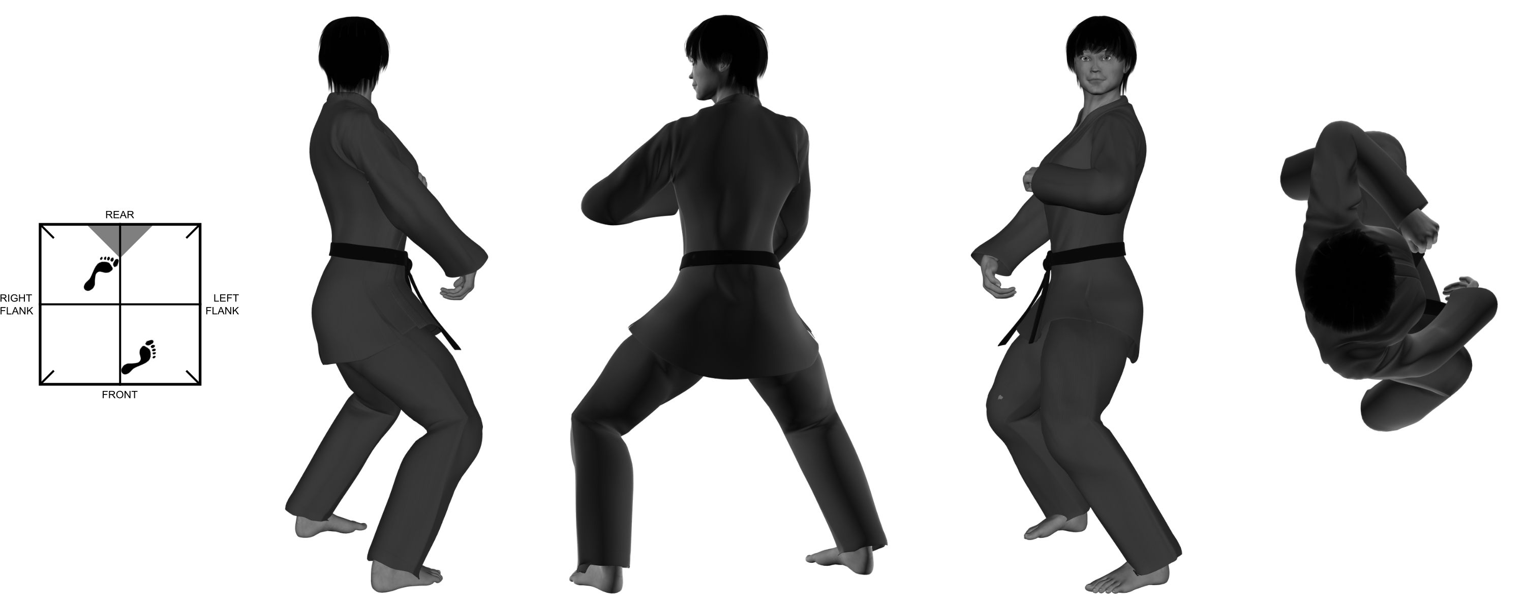 2) (left) inward elbow from (left) neutral bow 2) (left) inward elbow from (left) neutral bow