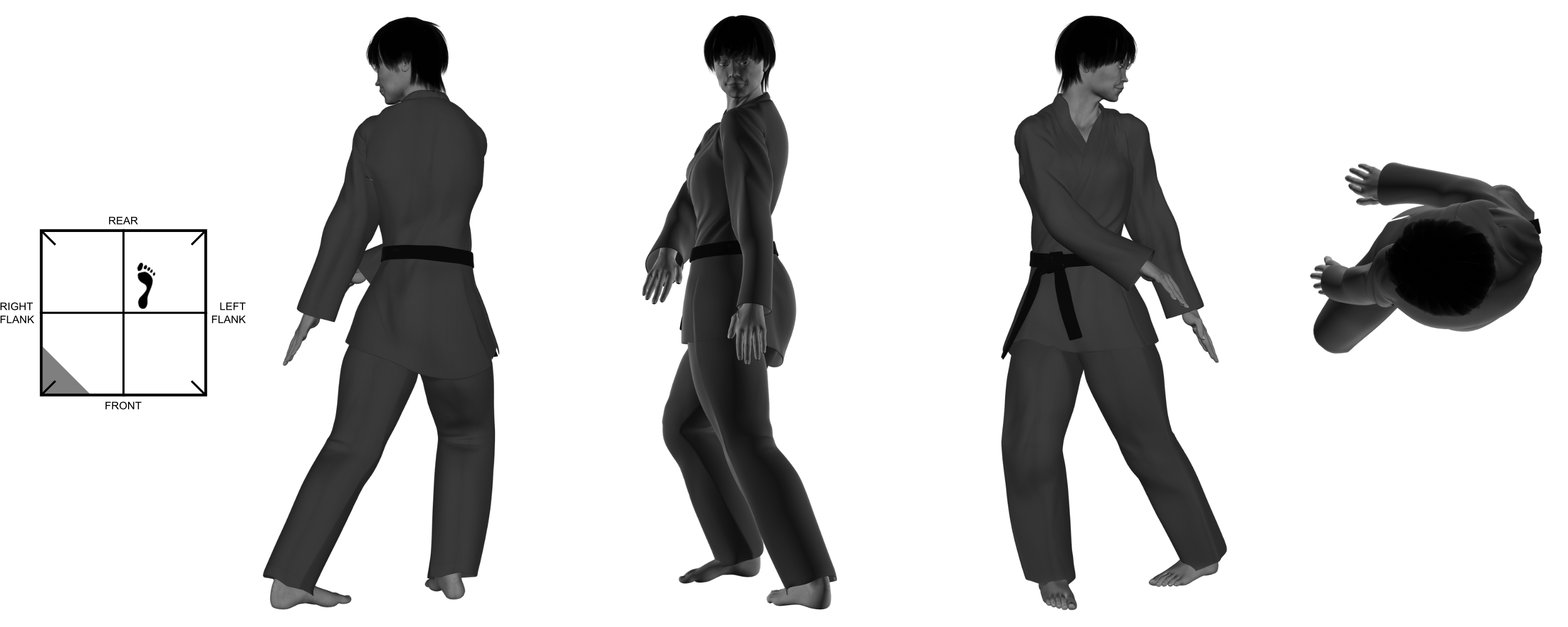 9b) (left) stomp kick from (right) one-legged stance 9b) (left) stomp kick from (right) one-legged stance