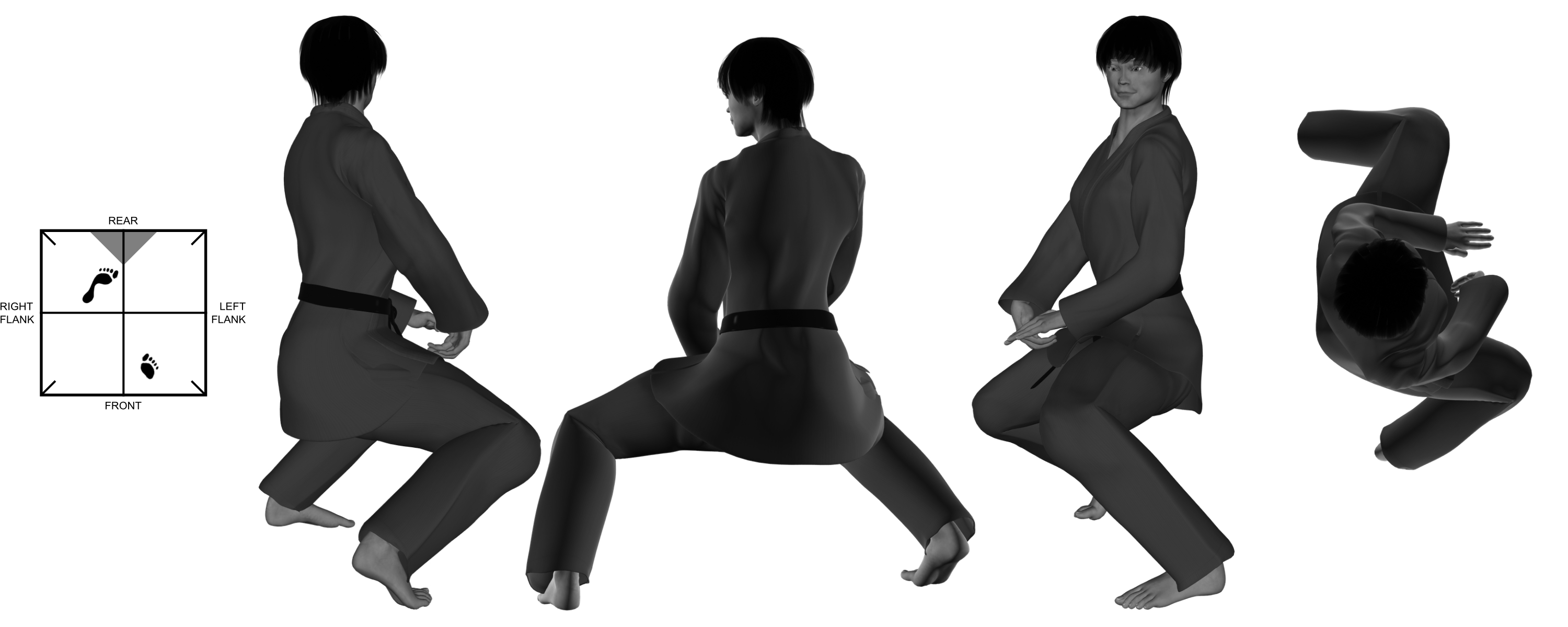 5a) (left) hand brought to (right) hand from (left) wide kneel 5a) (left) hand brought to (right) hand from (left) wide kneel