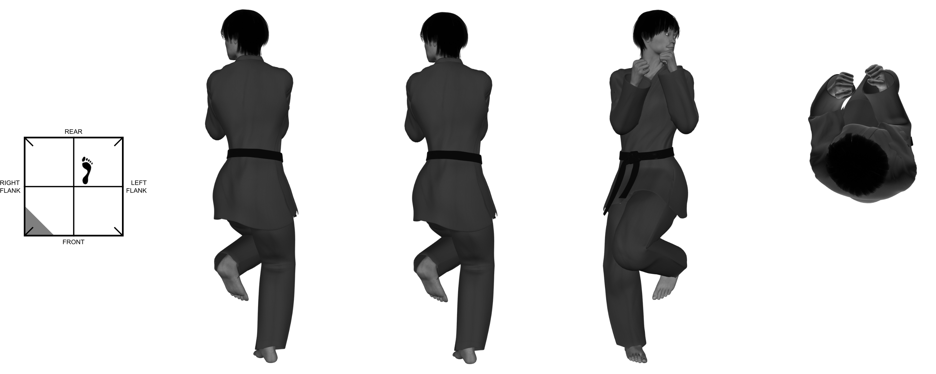 9a) (left) foot cocked from (right) one-legged stance 9a) (left) foot cocked from (right) one-legged stance