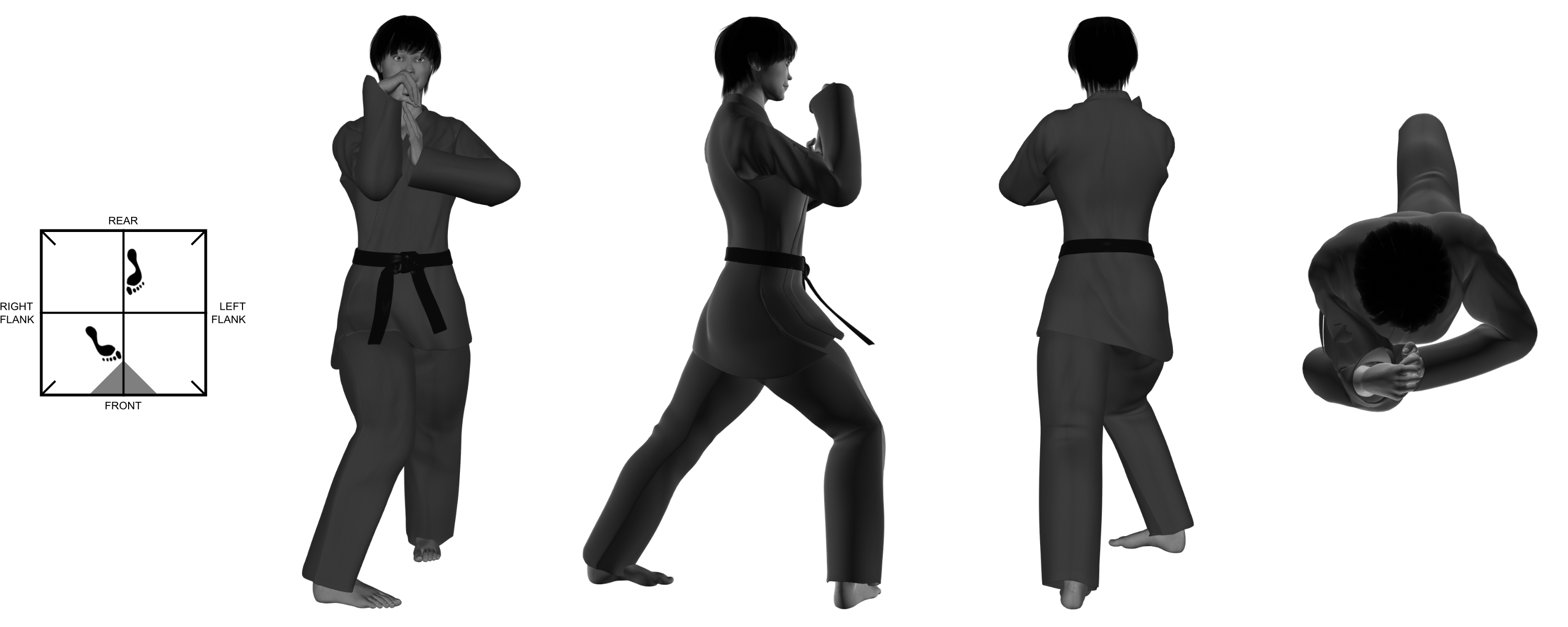 5b) (right) shape of crane with (left) hand positioning from (right) forward bow 5b) (right) shape of crane with (left) hand positioning from (right) forward bow