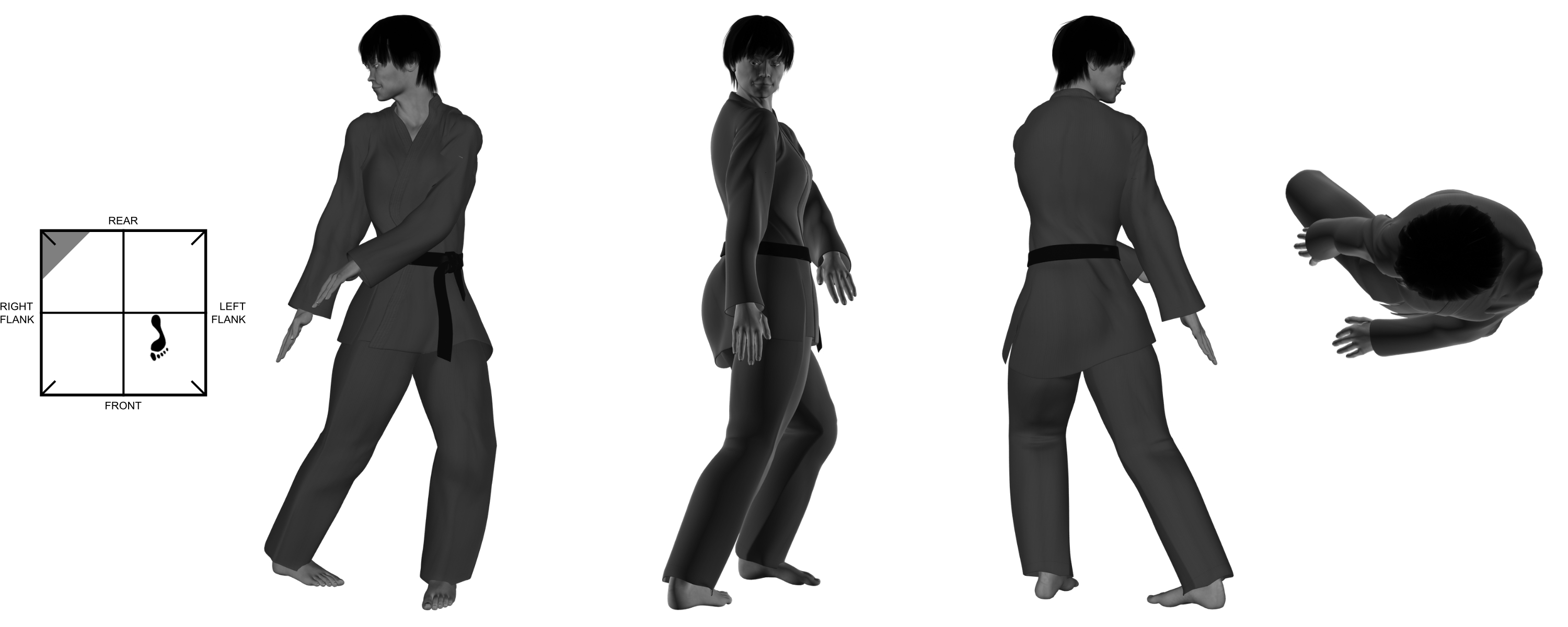 9b) (right) stomp kick from (left) one-legged stance 9b) (right) stomp kick from (left) one-legged stance