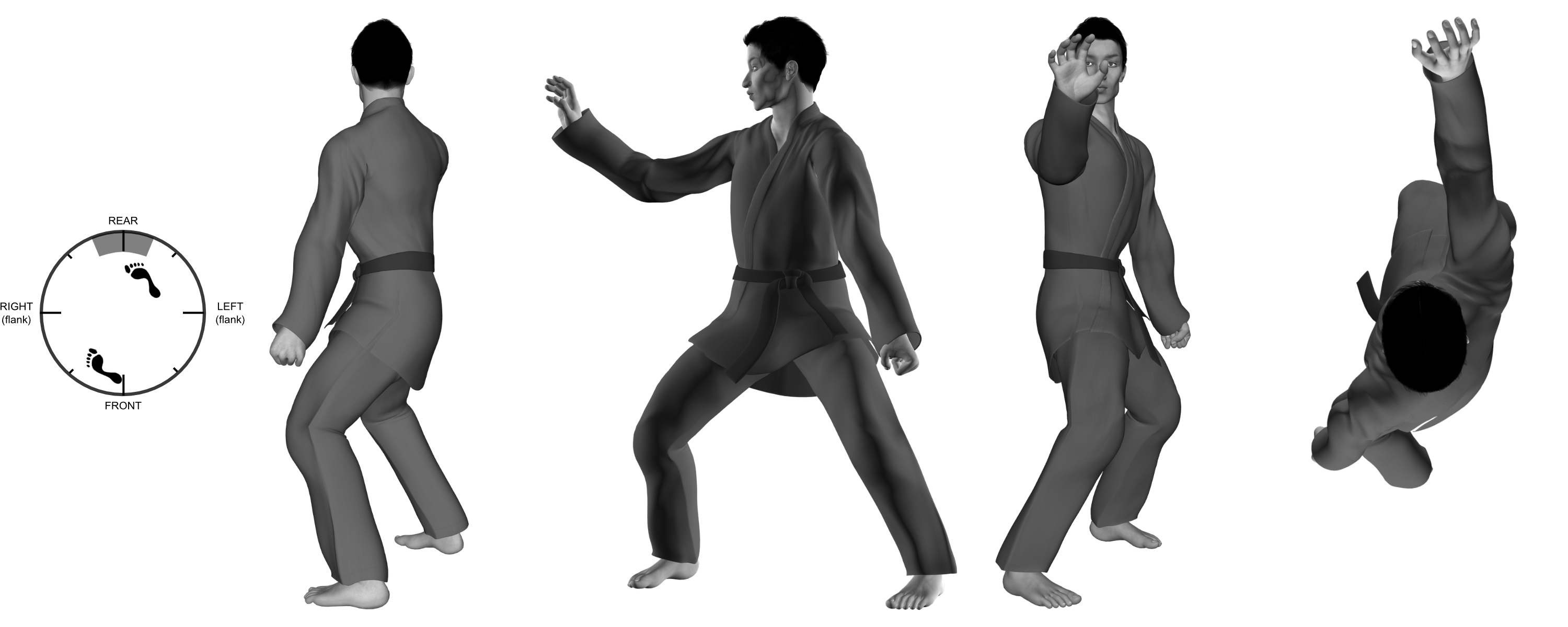2) (right) downward heel-palm (claw) from (right) neutral bow