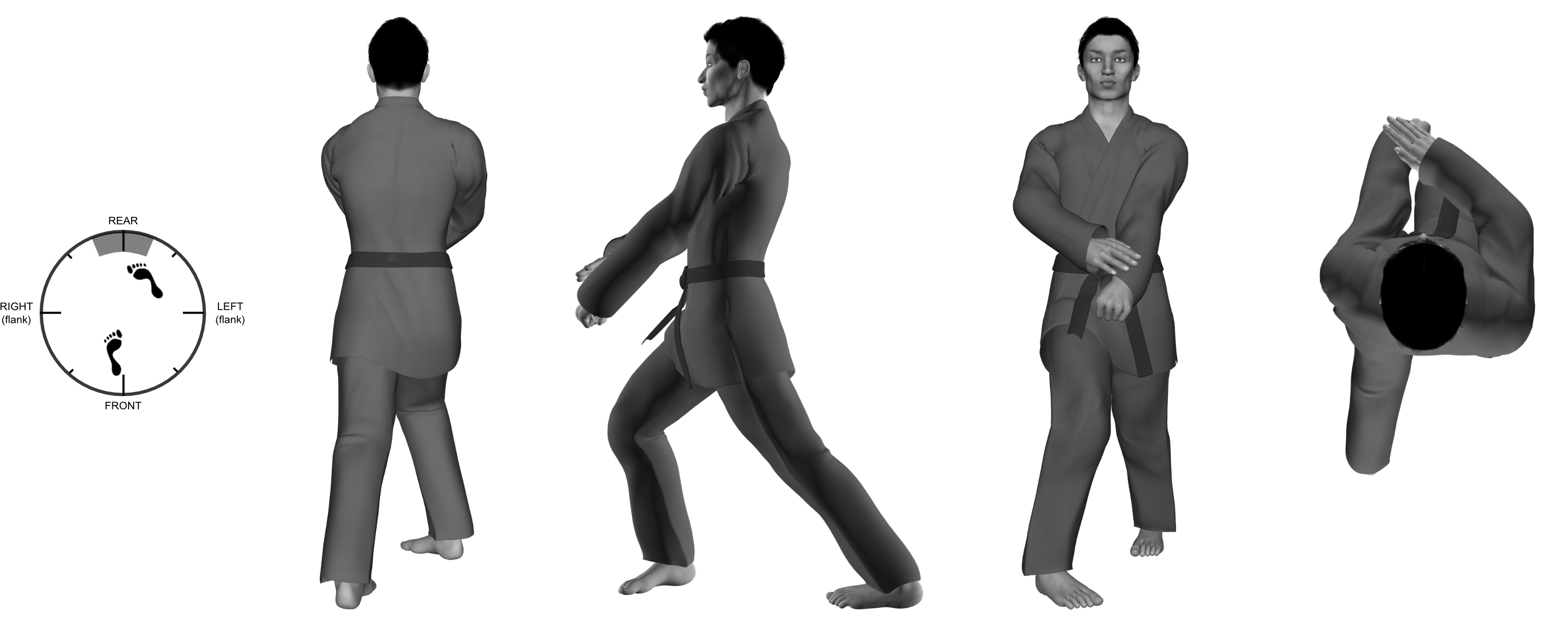 4) (left) upward back-knuckle from (right) forward bow