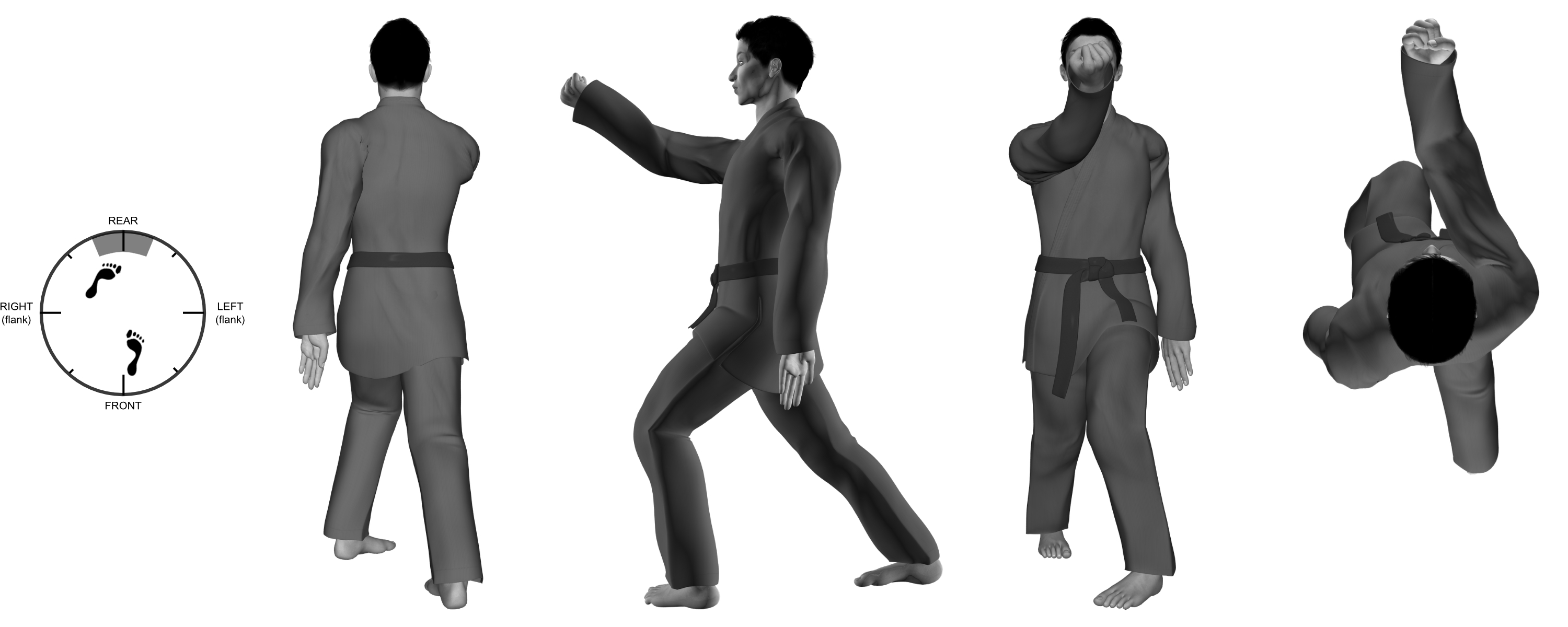 1b) (right) downward back-knuckle from (left) forward bow