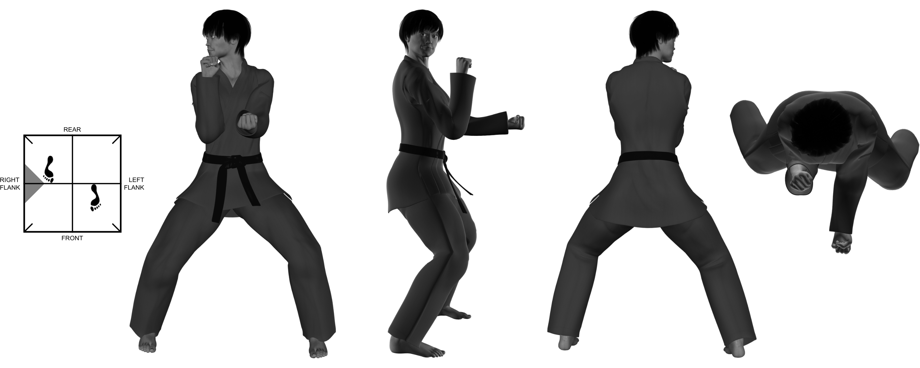 1c) (left) Inward horizontal hammer-fist from (right) offset fighting horse