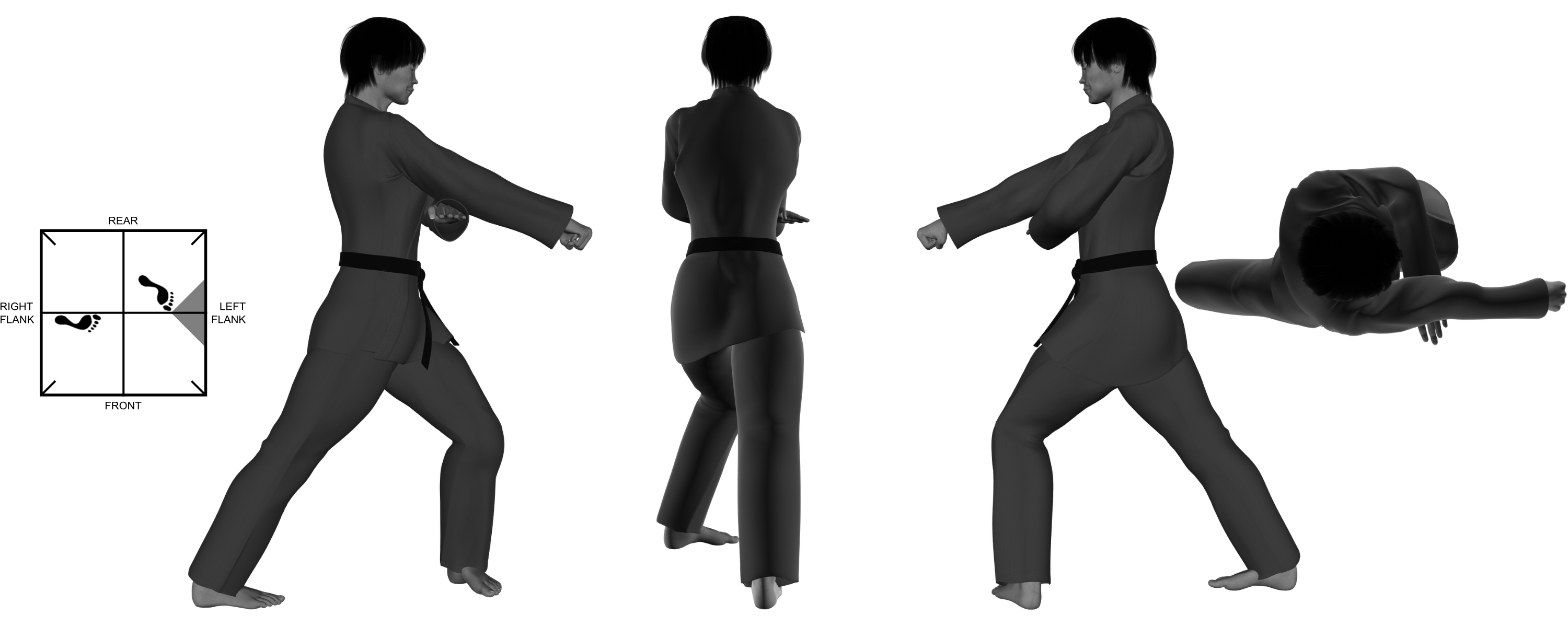 4) (right) downward-diagonal punch from (left) forward bow