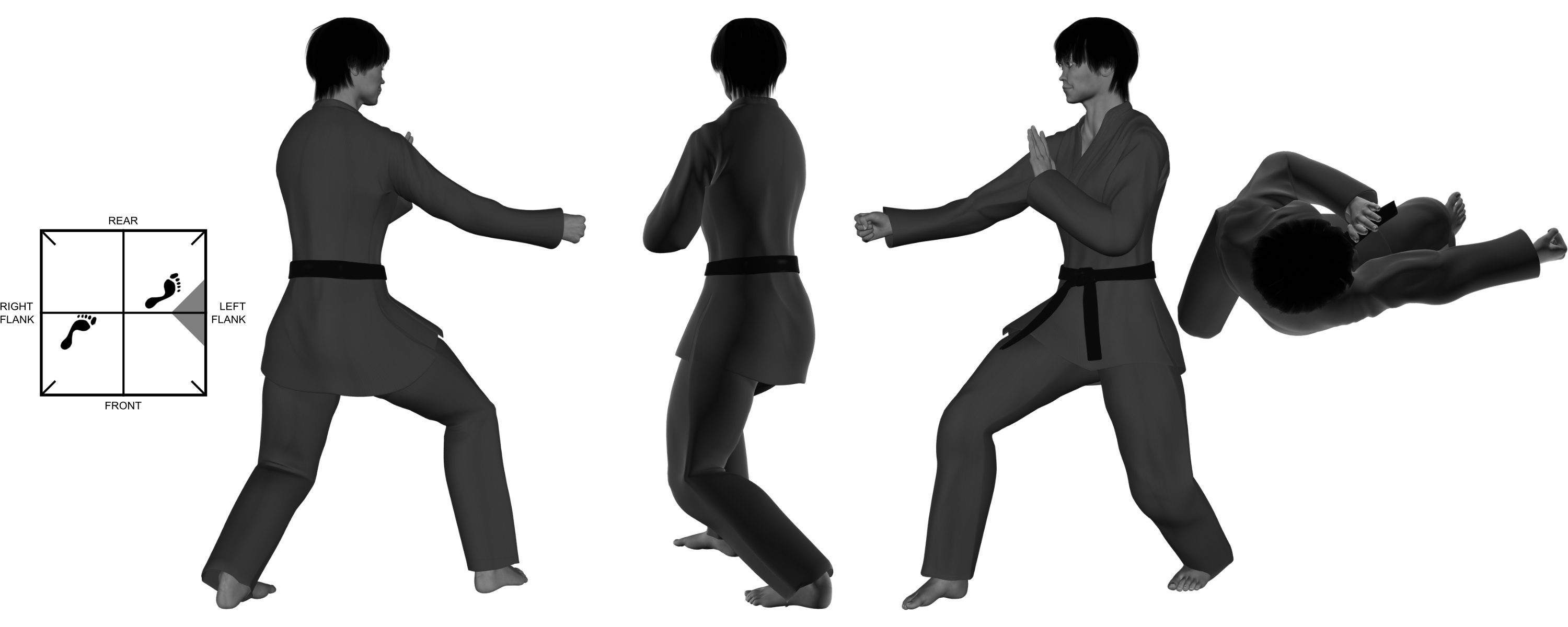 3) (right) Outward back-knuckle from (right) reverse neutral bow