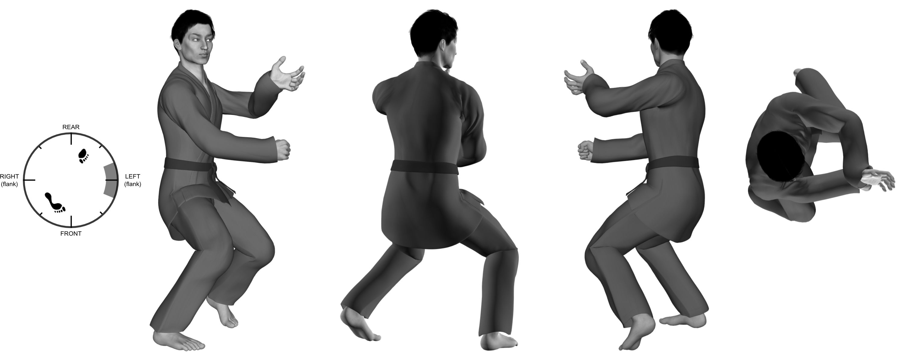 2) (right) back-knuckle with (left) heel-palm (claw) from (right) wide kneel