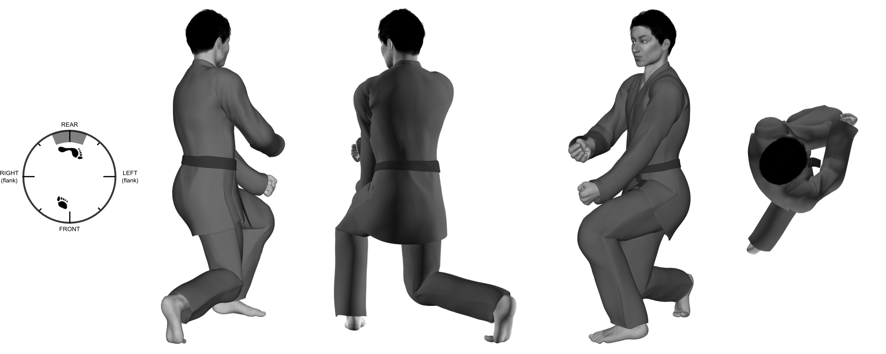 3) (left) back-knuckle with (right) punch (with right knee) from (left) close kneel