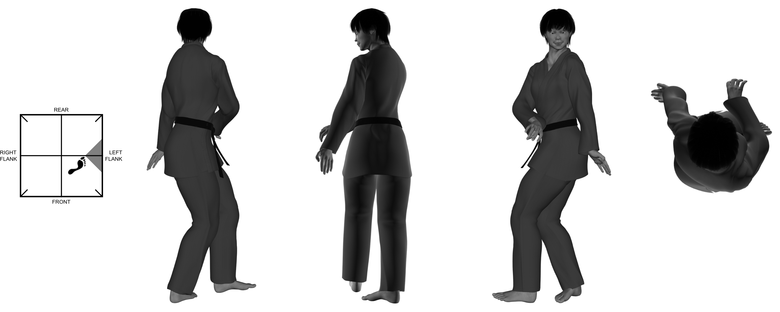 7a) (left) forward shovel kick from (left) one-legged stance