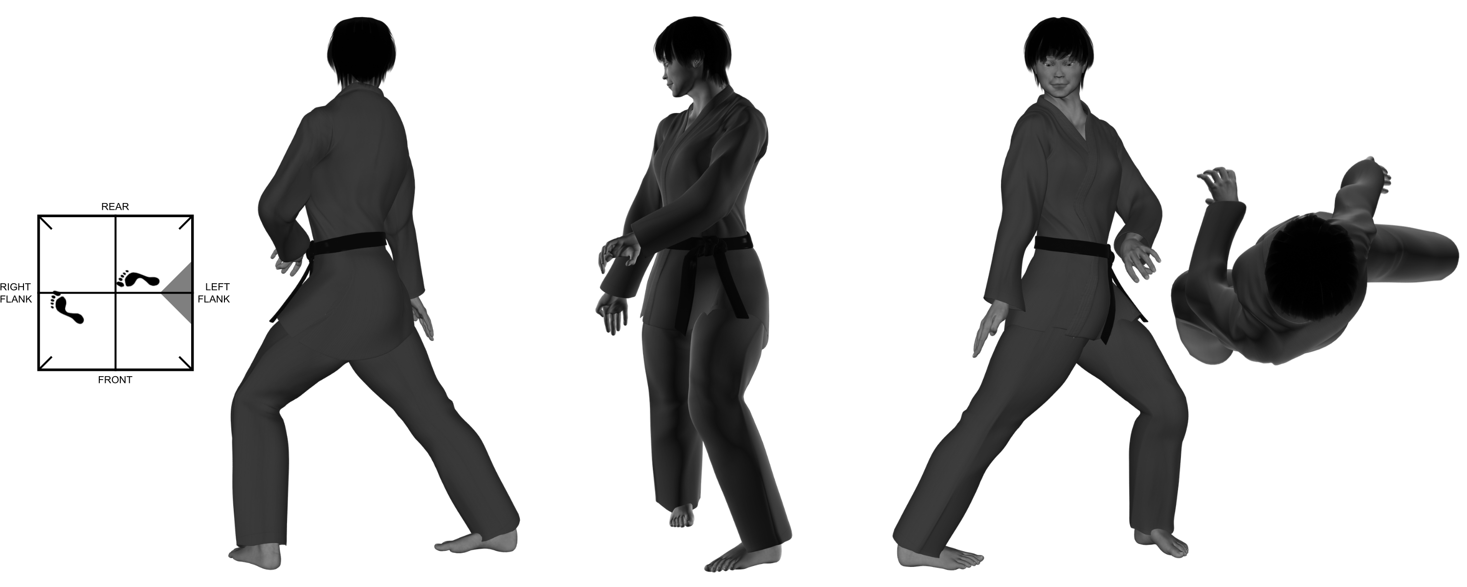 3b) (right) underhand heel-palm from (right) reverse bow