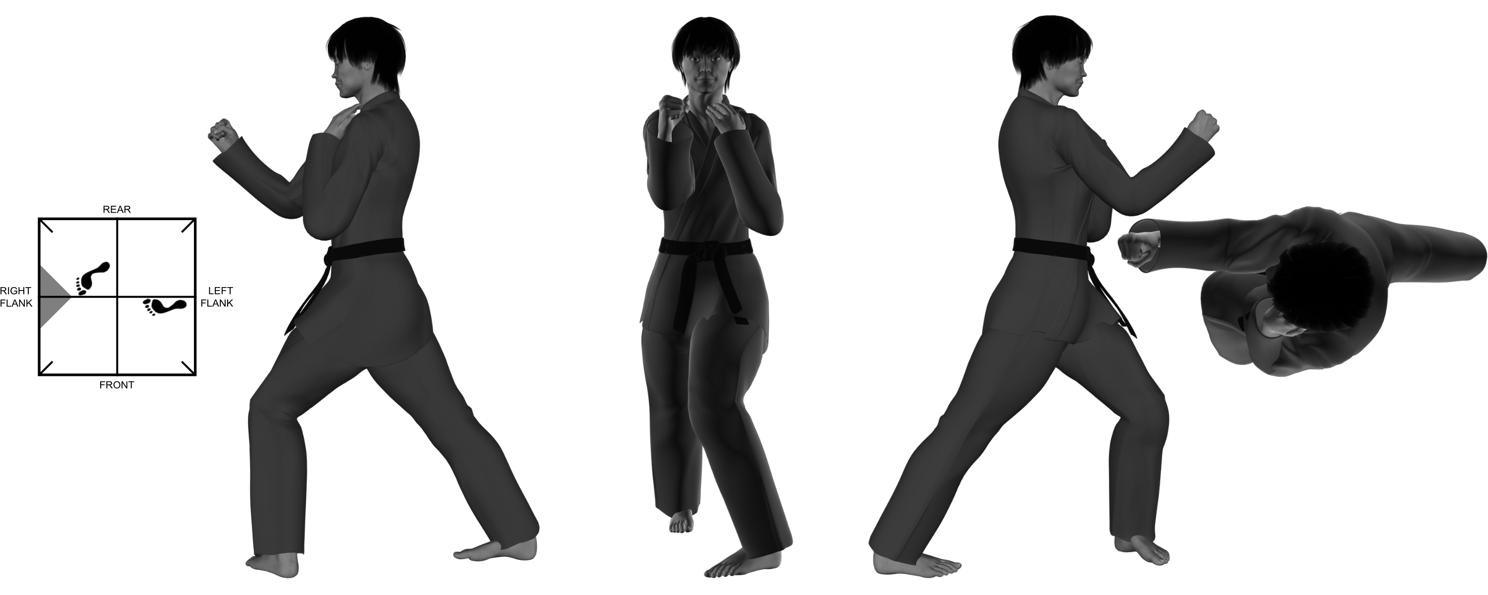 2) (right) forearm (take down) from (left) forward bow