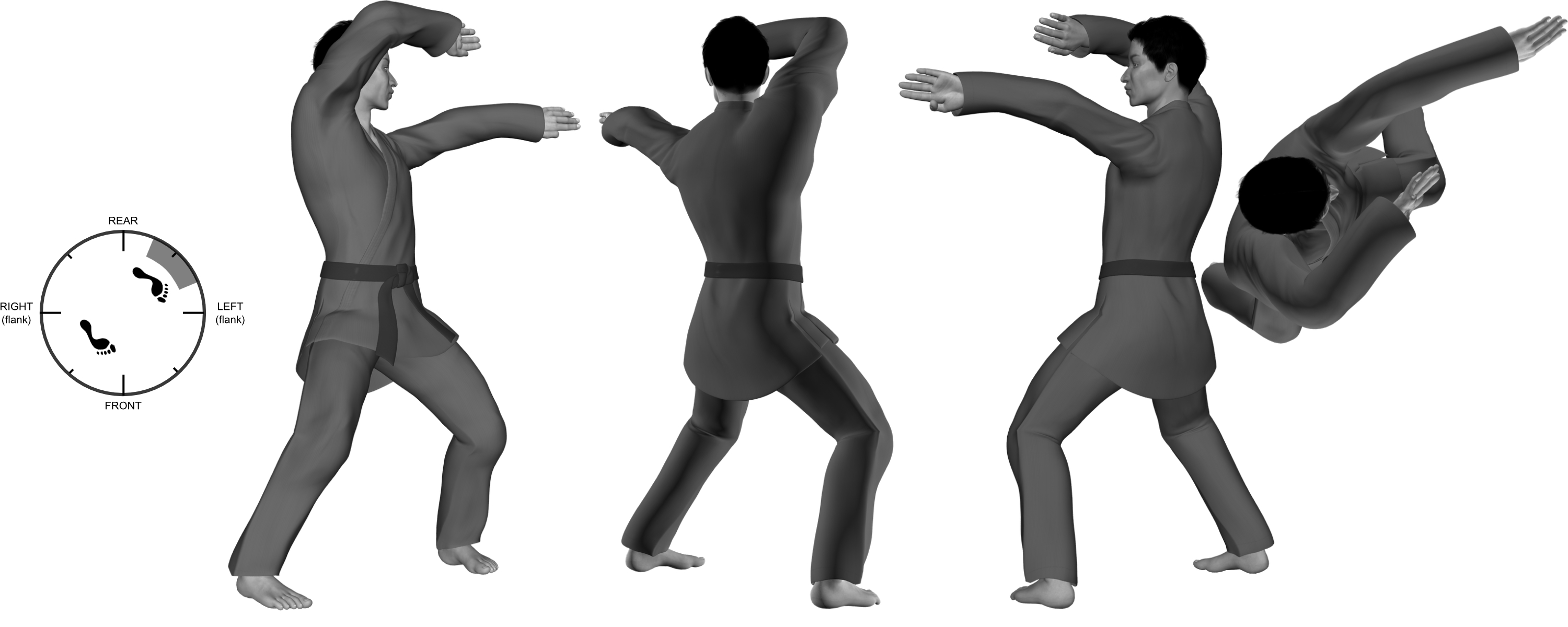 4) (left) outward-upward-diagonal hand-sword from (left) fighting horse with (right) positional cover