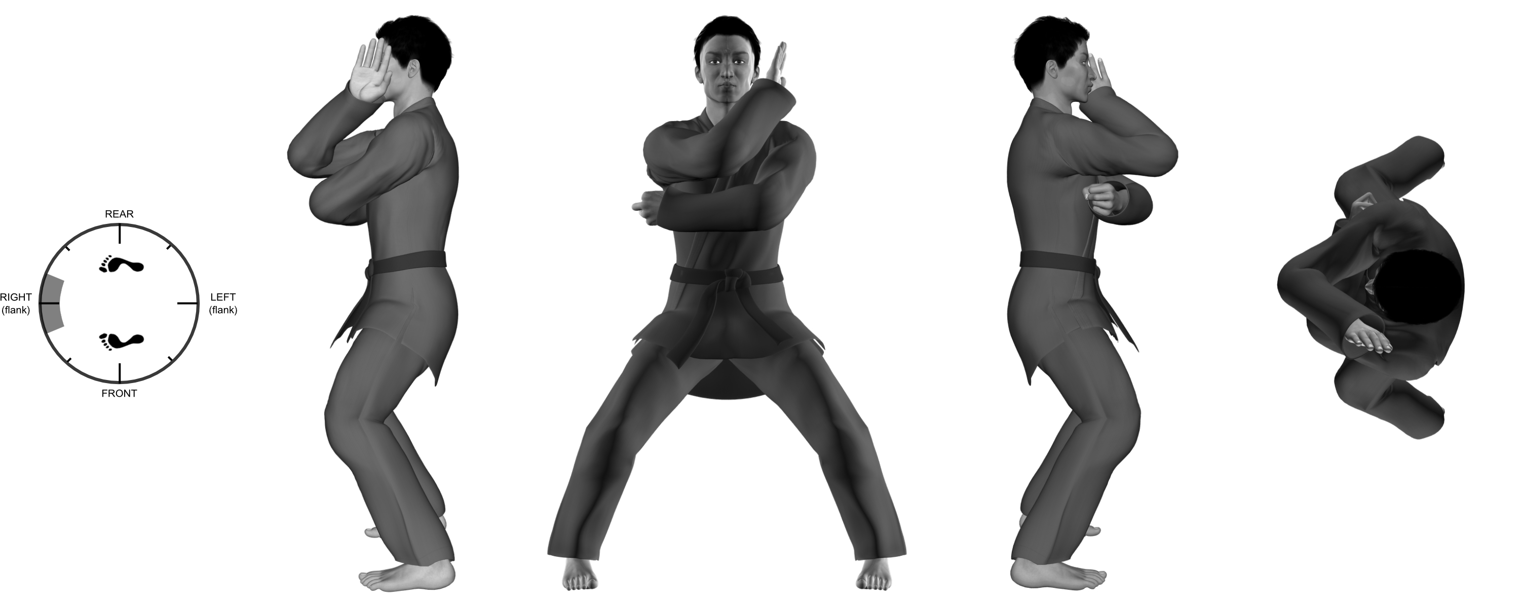 1c) (left) inward middle-knuckle with (right) inward parry from horse